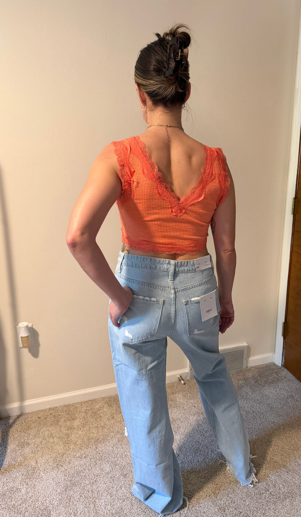 Lace Trim Ribbed Crop Top
