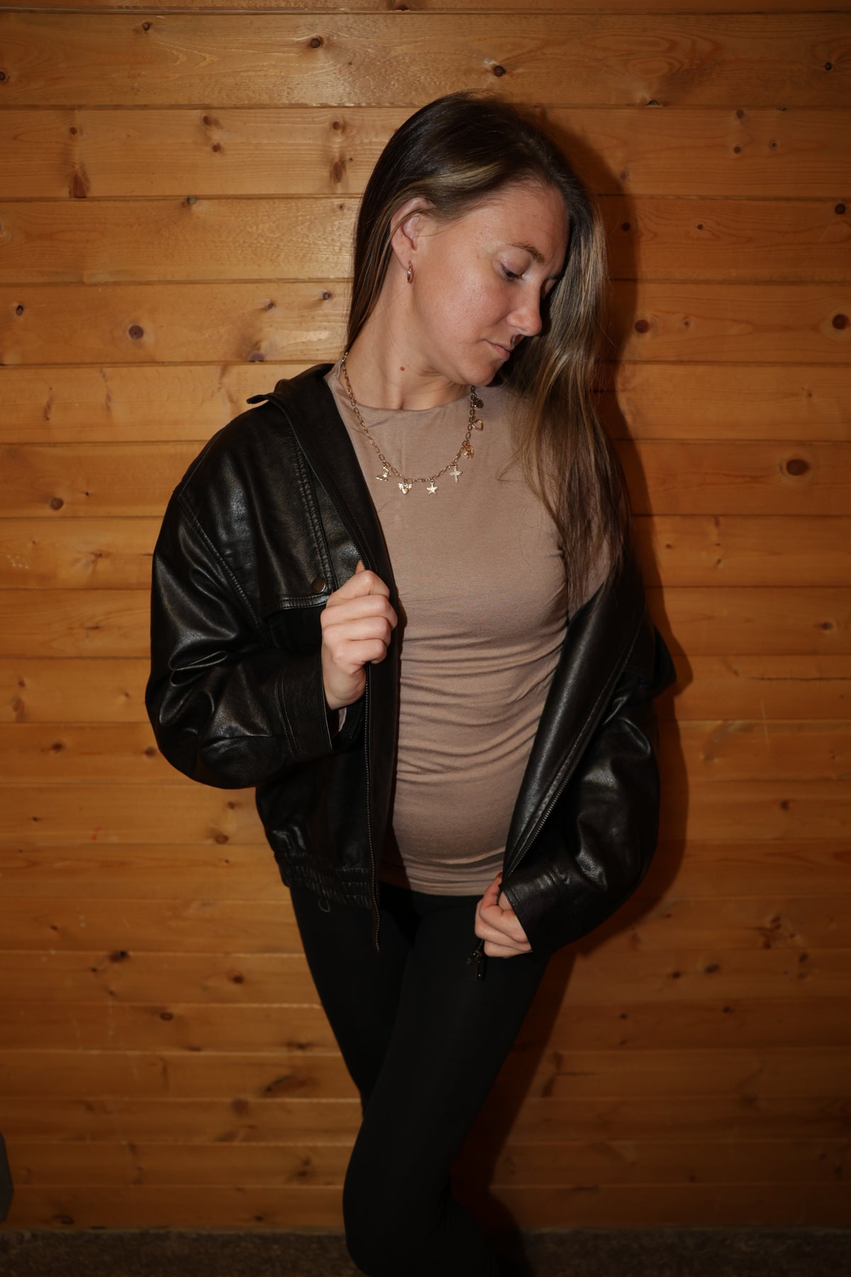City Nights Faux Leather Bomber