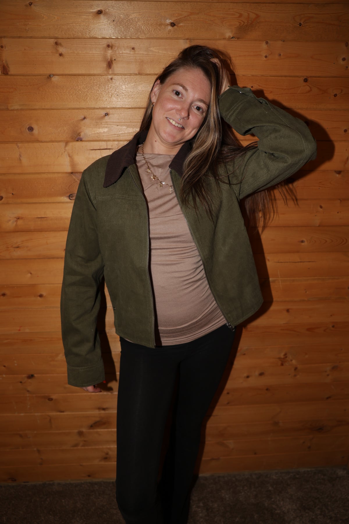 Olive Corduroy Collar Jacket