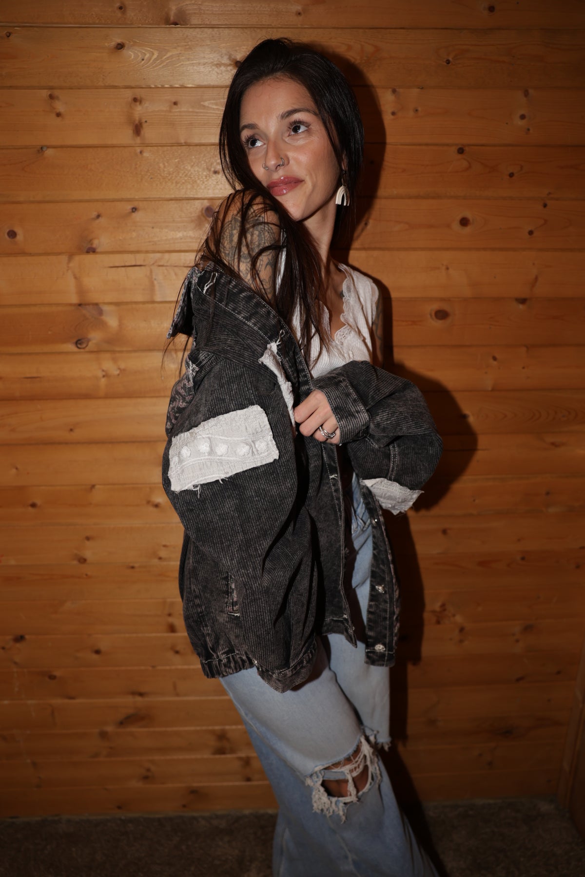 Vintage Floral Patchwork Corduroy Oversized Shacket
