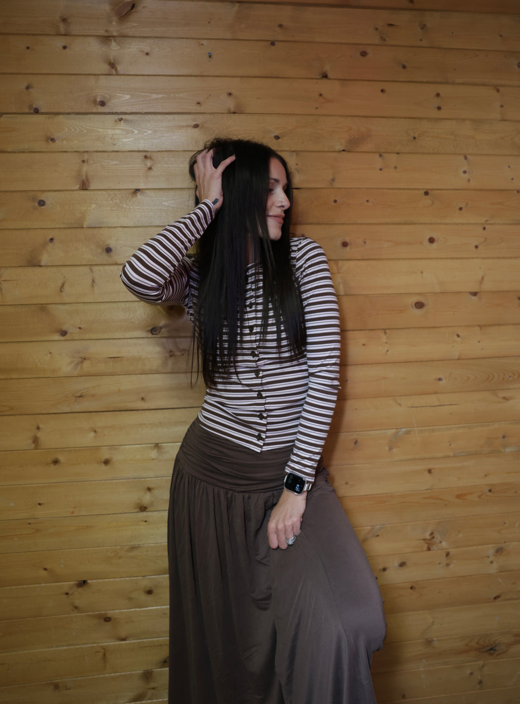 Striped Button-Down Knit Top