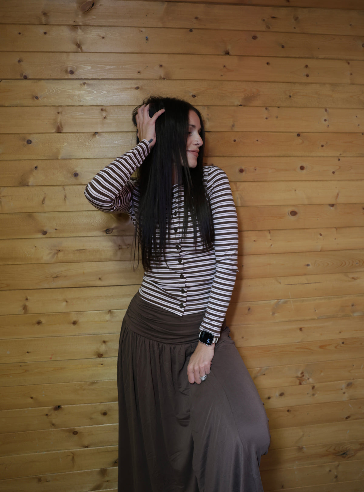 Striped Button-Down Knit Top