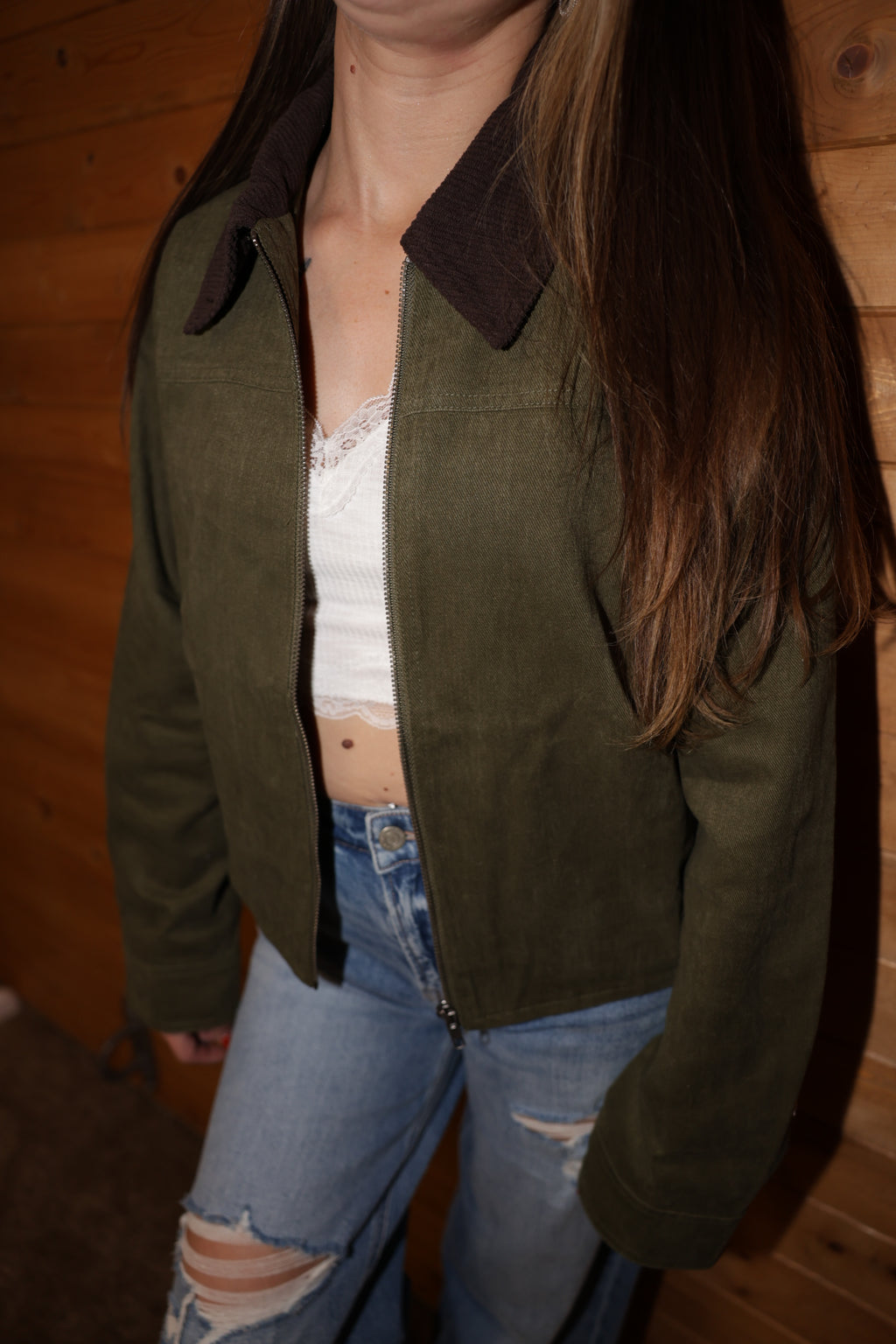 Olive Corduroy Collar Jacket