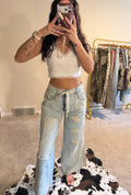 Stud Detail Woven Patchwork Denim Pants