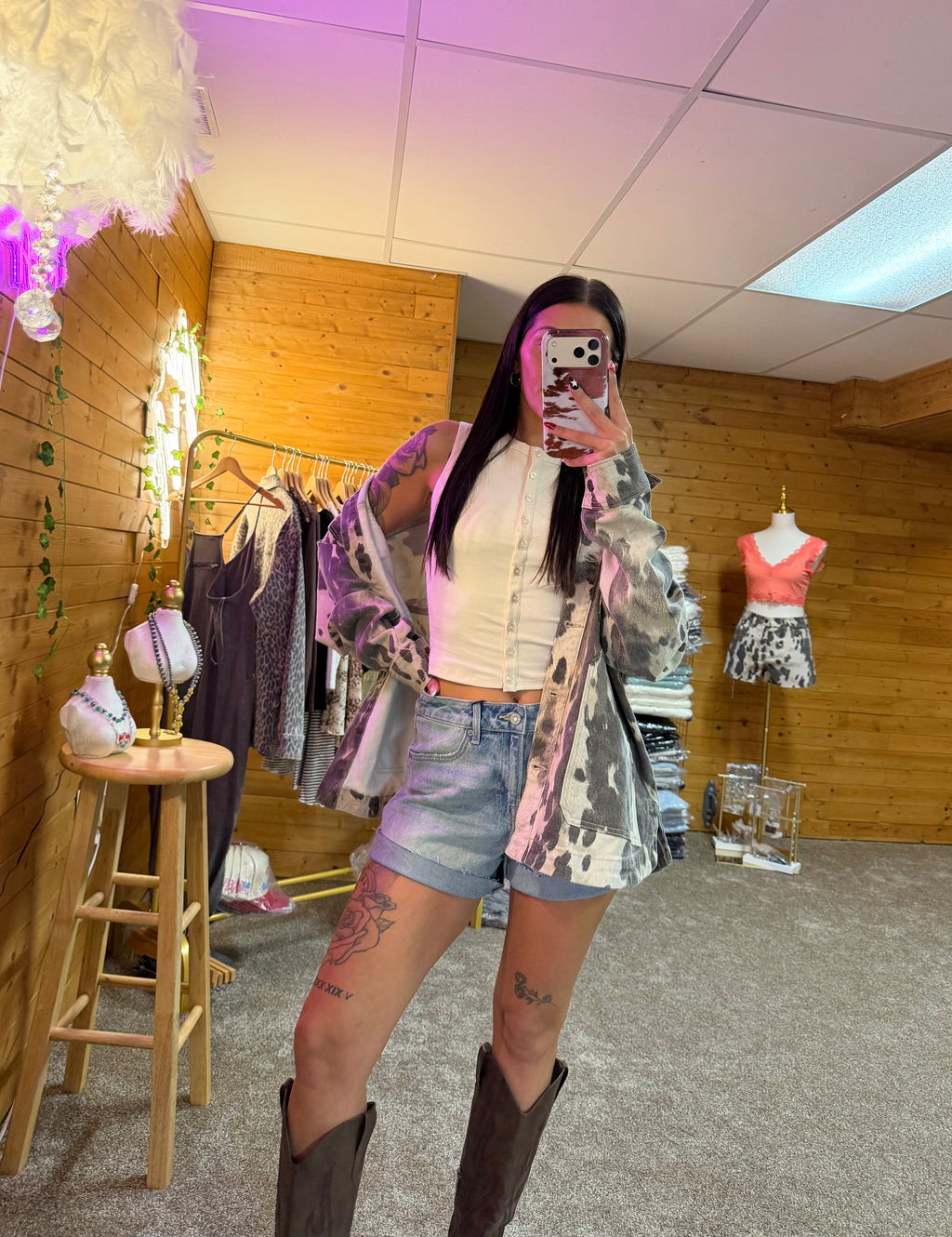 Hidden Jeans Cow Print Oversized Shacket