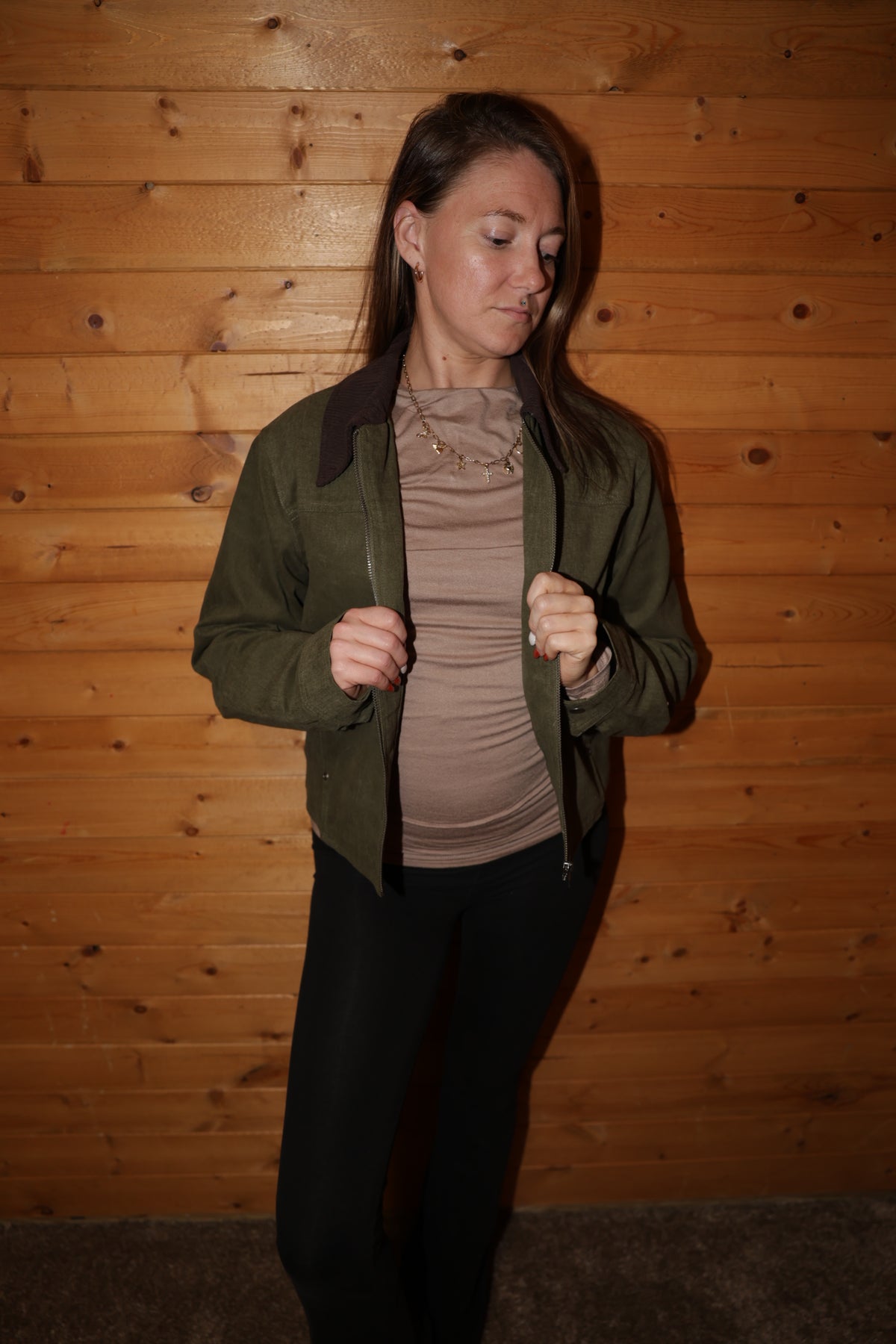 Olive Corduroy Collar Jacket