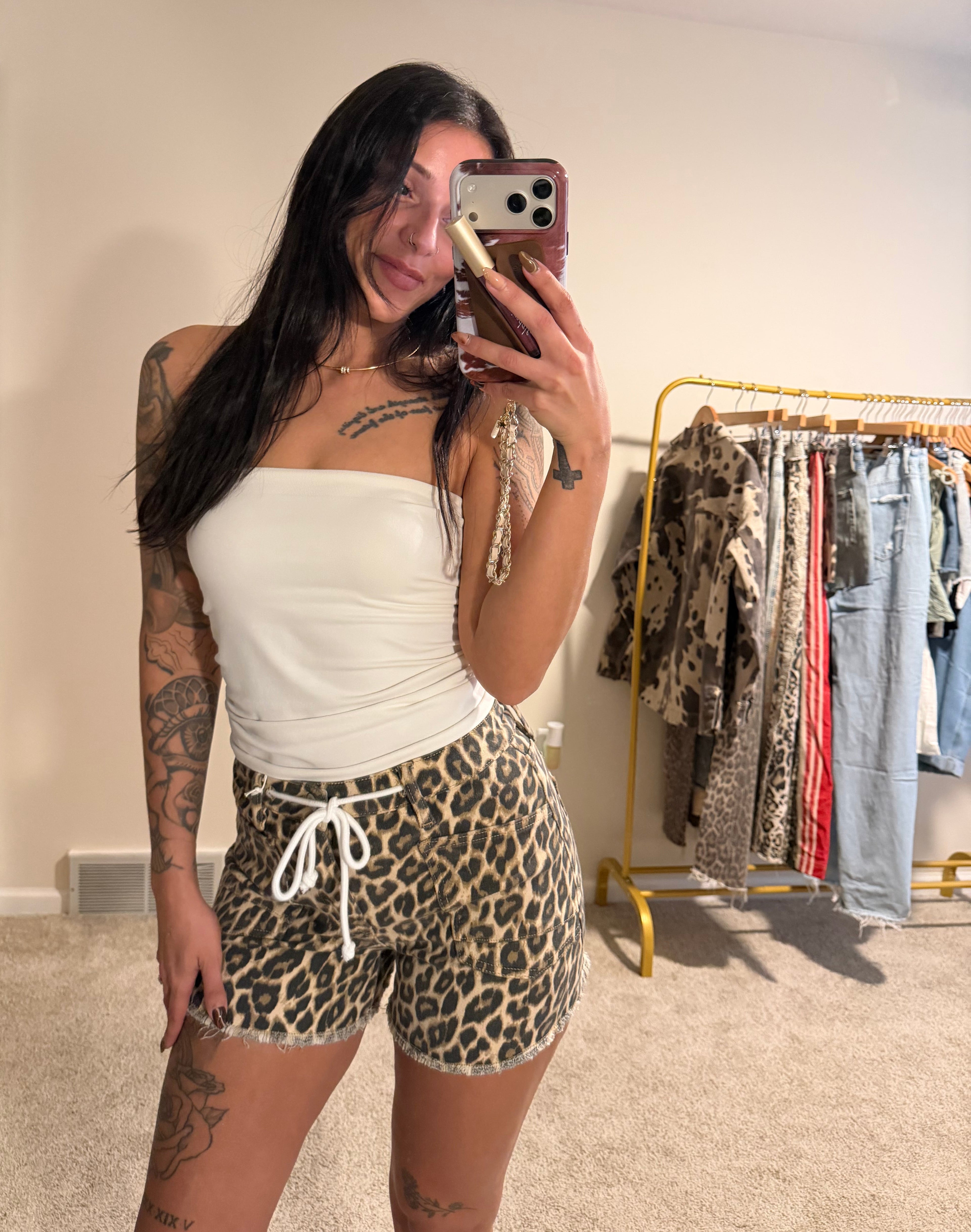 VERVET by Flying Monkey Wild Side Leopard Drawstring Shorts