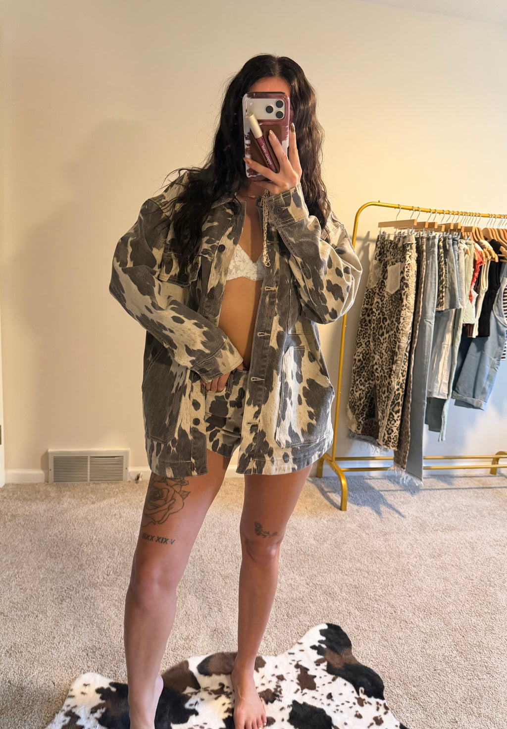 Hidden Jeans Cow Print Oversized Shacket