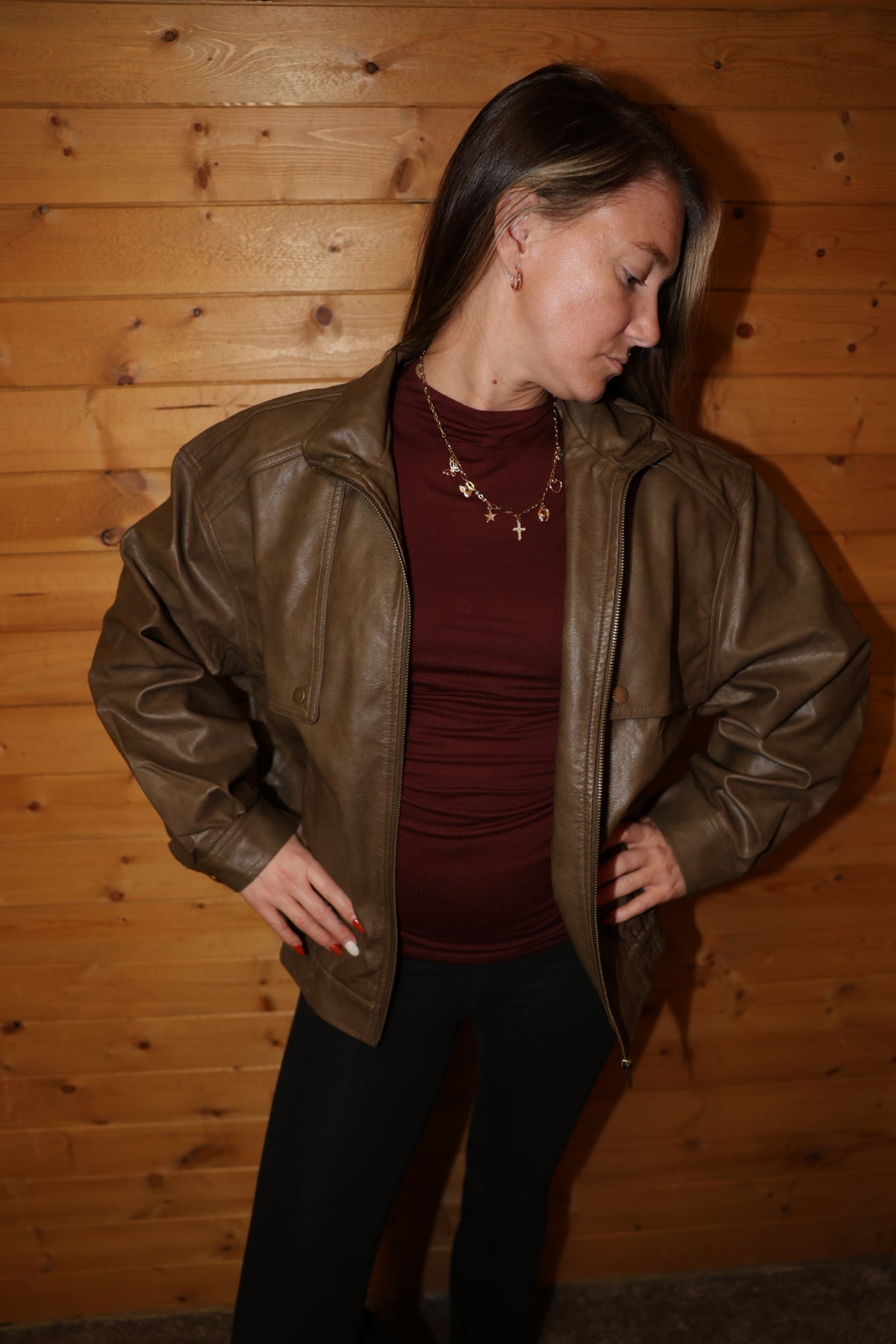 City Nights Faux Leather Bomber