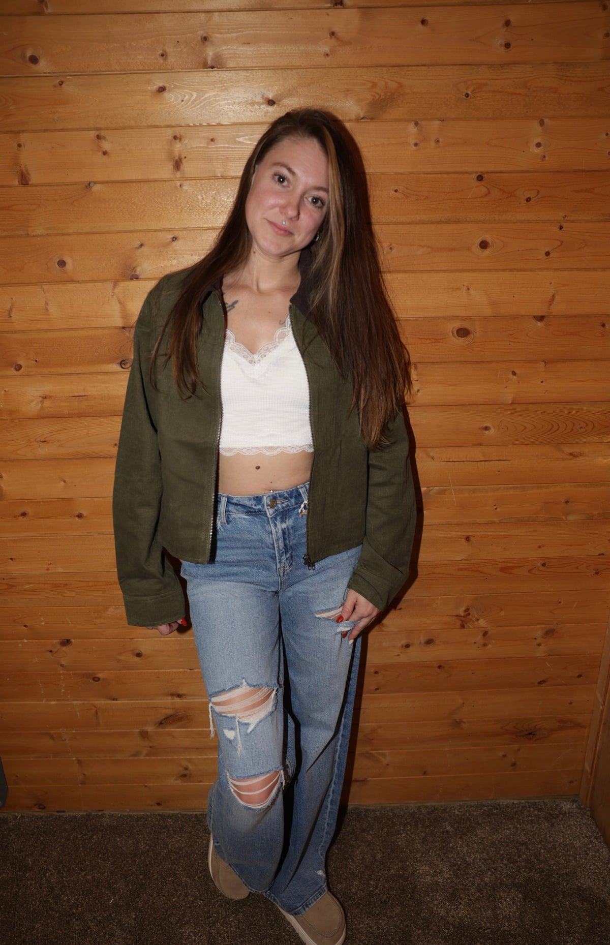Olive Corduroy Collar Jacket