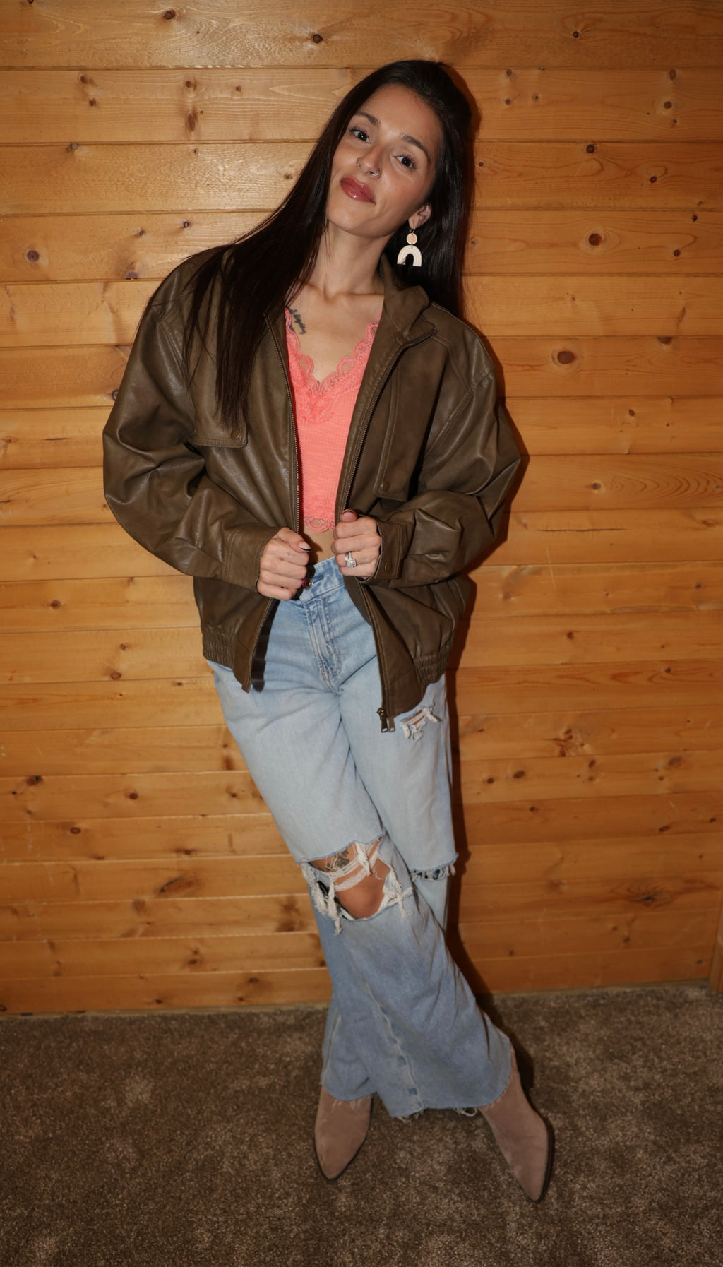 City Nights Faux Leather Bomber
