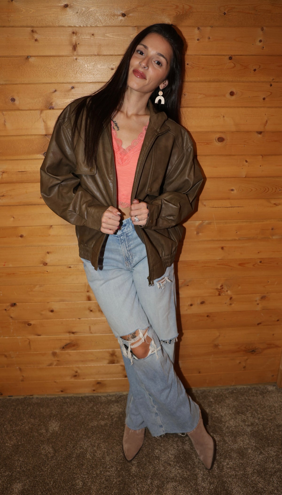 City Nights Faux Leather Bomber