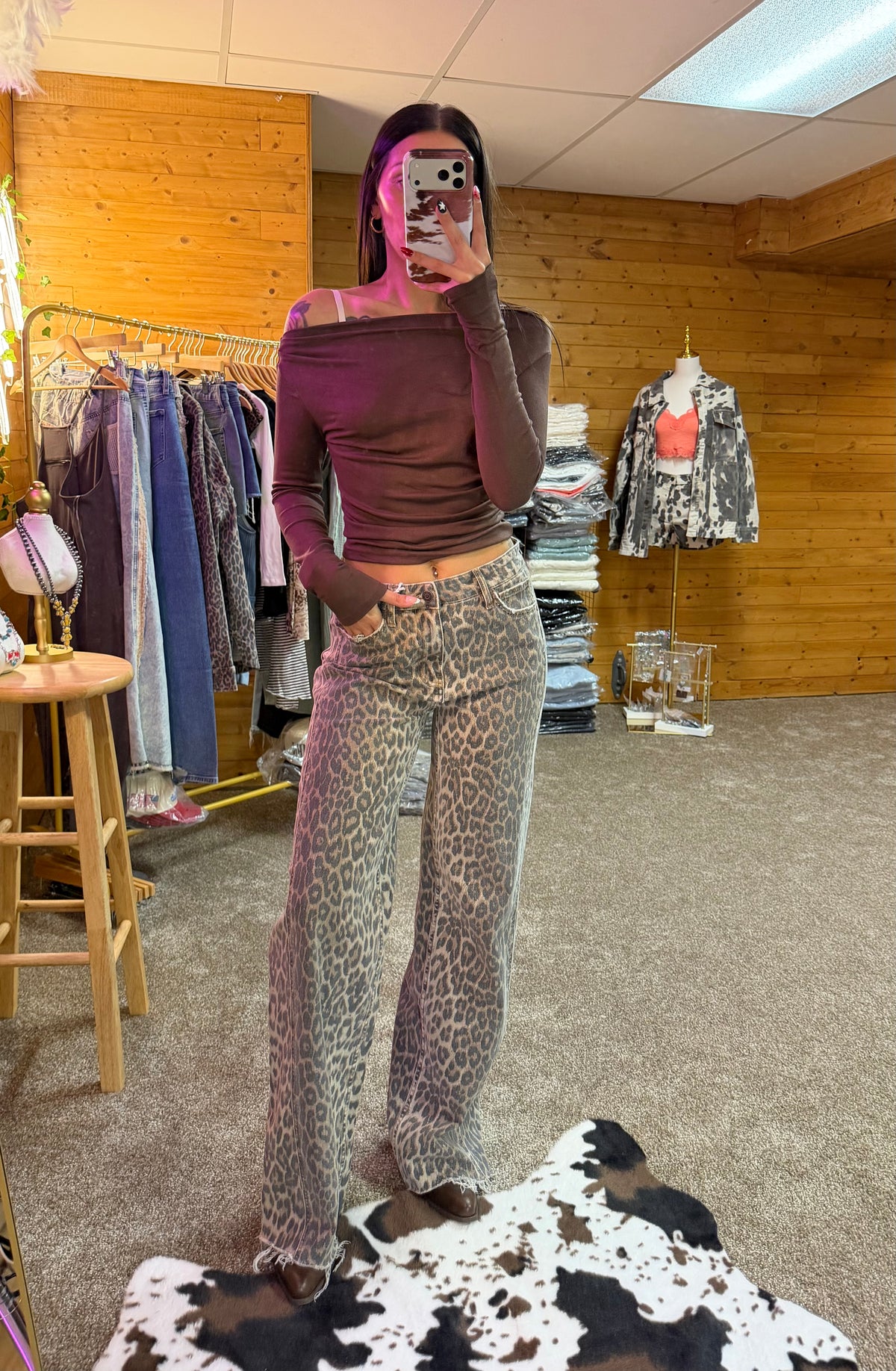 Wild Side High Rise Leopard Wide Leg Jeans