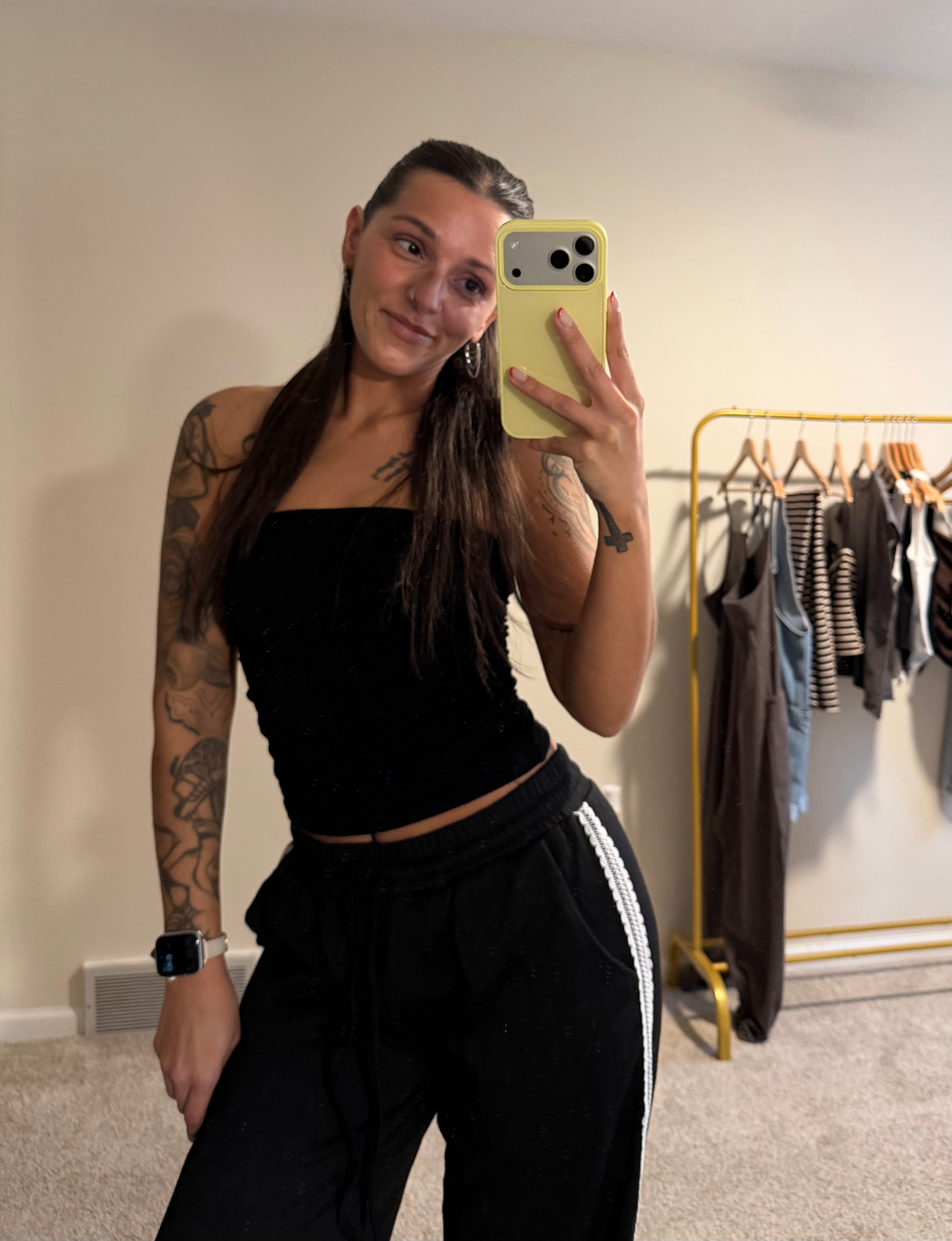 Lace-trim Wide-leg Track Pants with Drawstring
