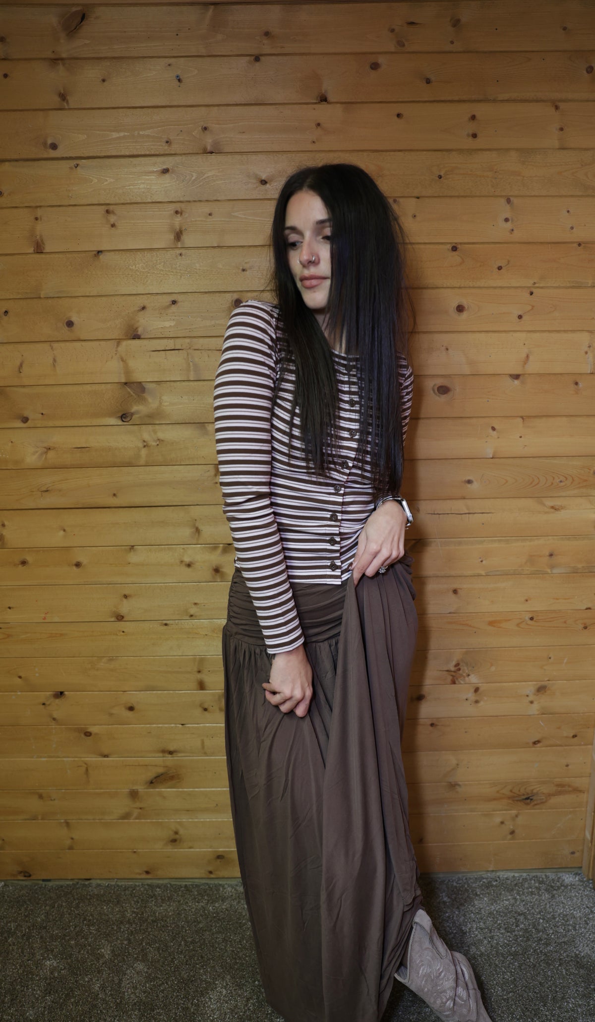 Gathered Waist Maxi Skirt