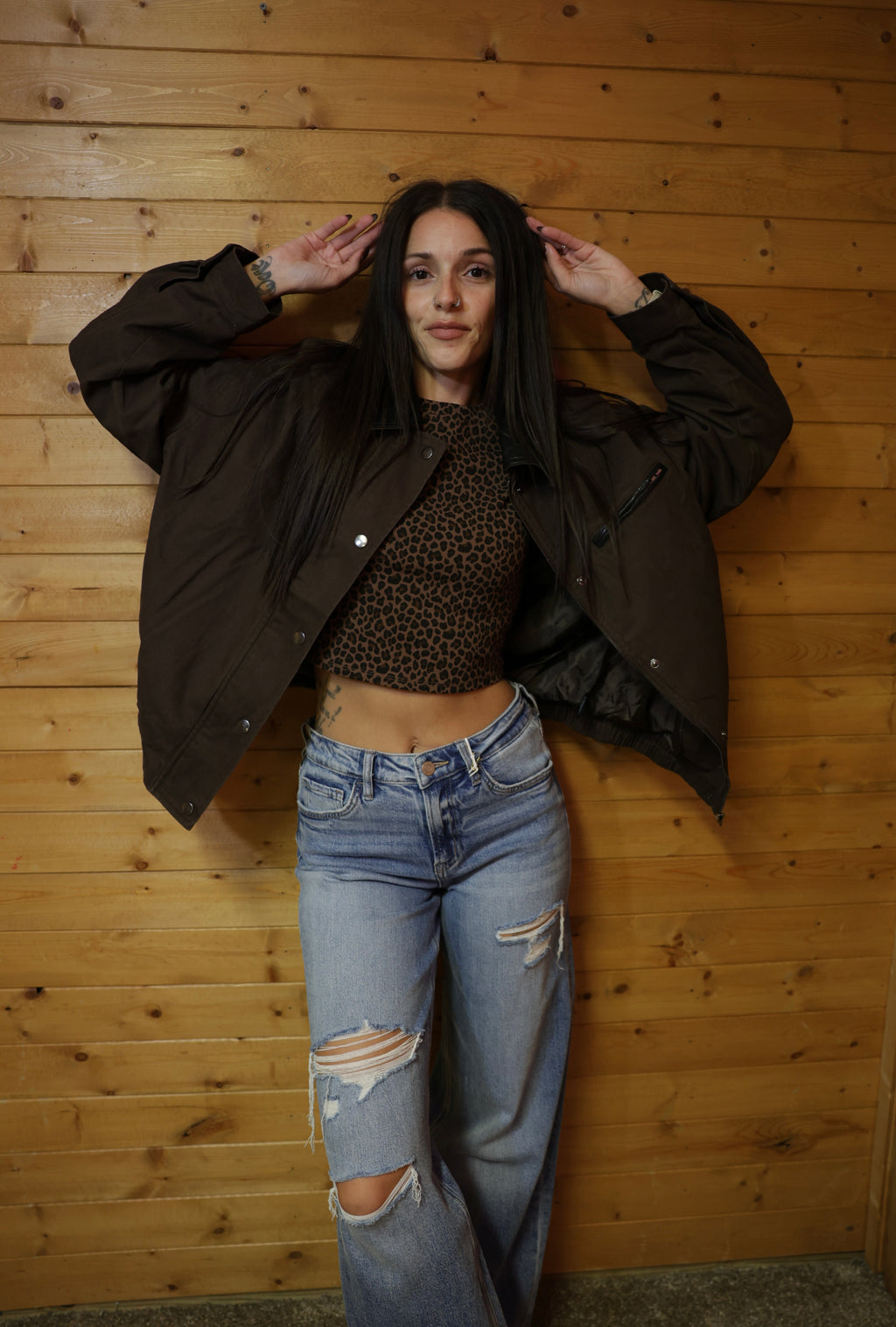 Contrast Collar Zip Jacket