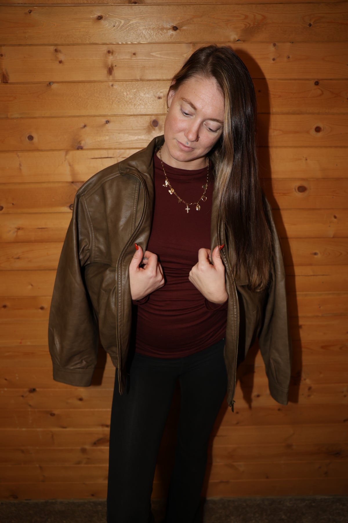 City Nights Faux Leather Bomber