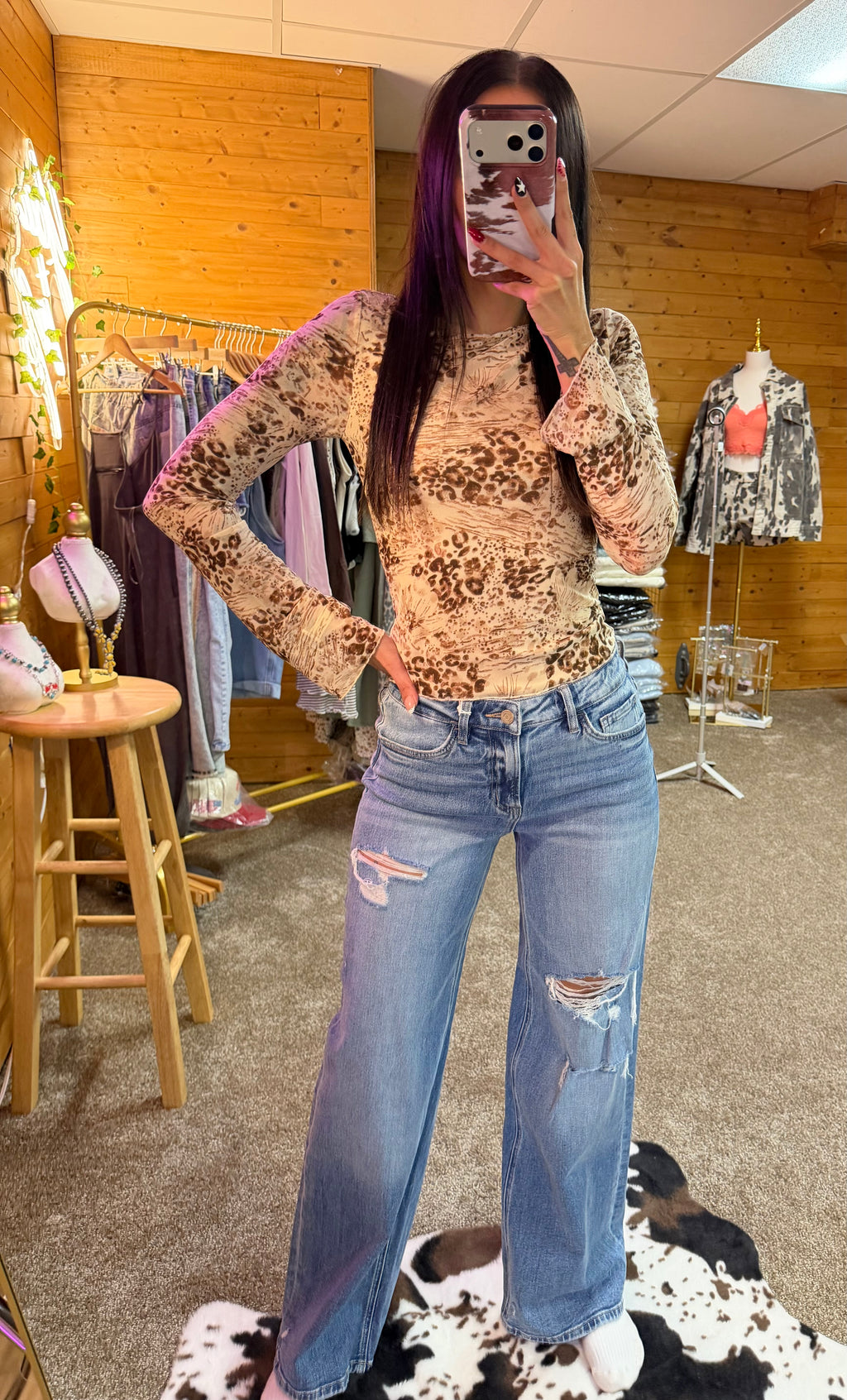 High Rise Medium Wash Distressed Wide Leg Jeans