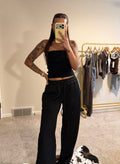 Lace-trim Wide-leg Track Pants with Drawstring