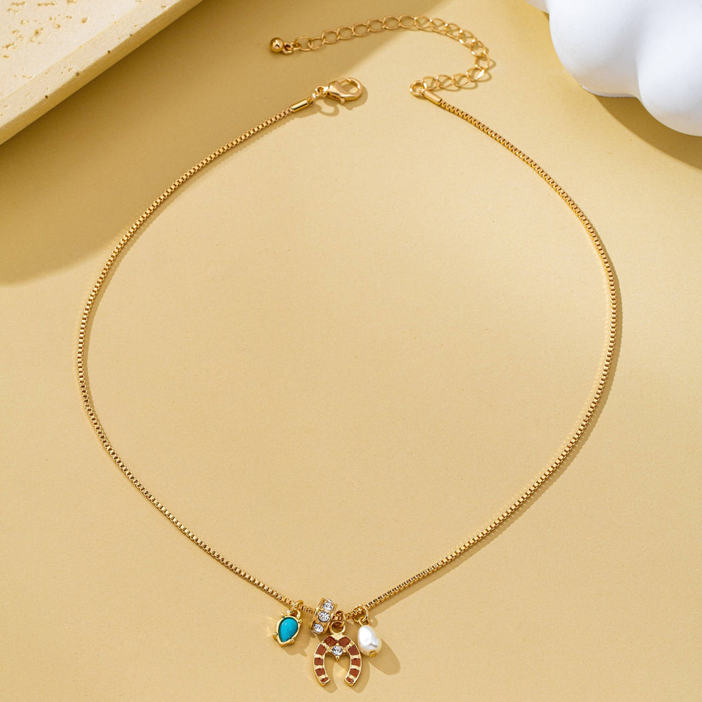 Southwest Enamel Horseshoe Pendant Necklace