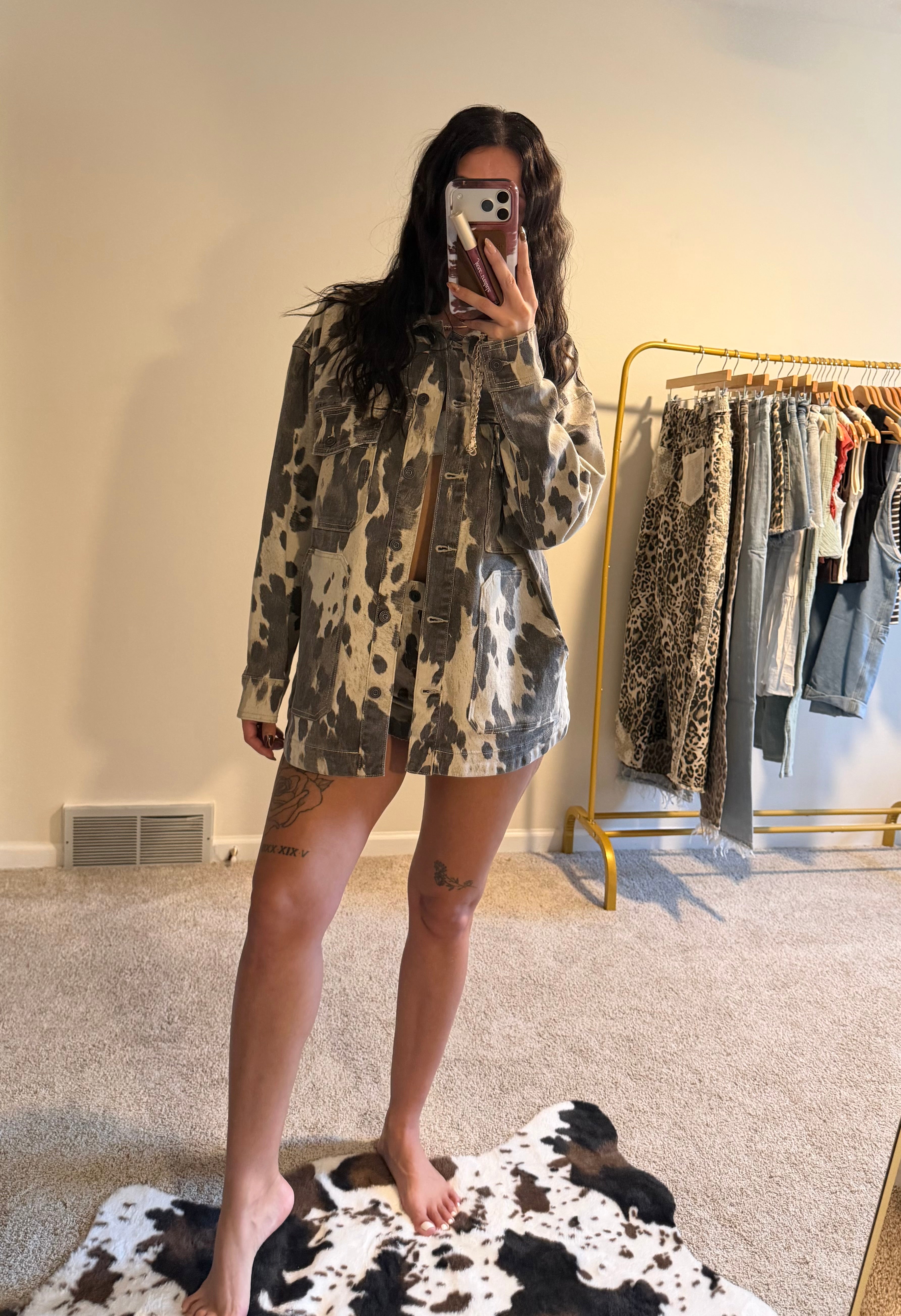 Hidden Jeans Cow Print Oversized Shacket