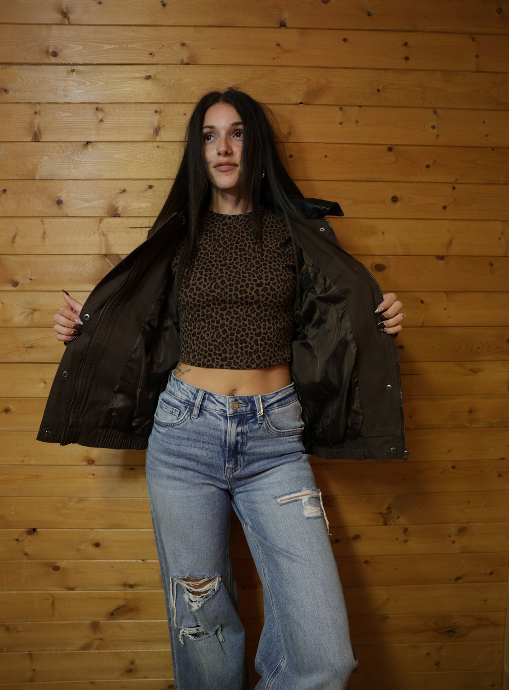 Contrast Collar Zip Jacket