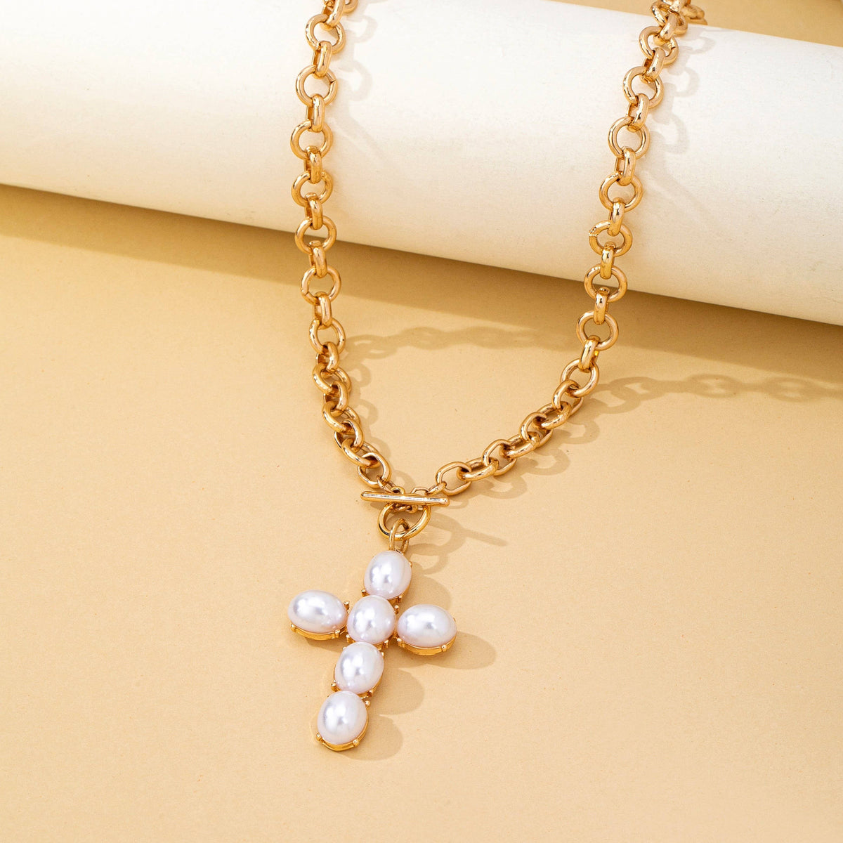 Pearl Cross Toggle Necklace
