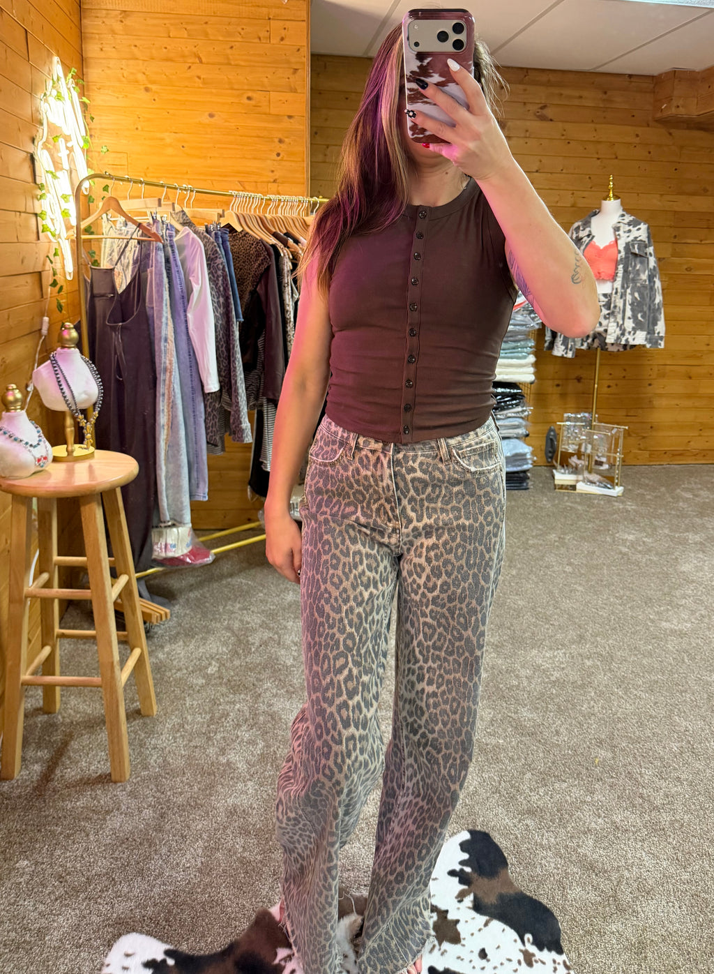 Wild Side High Rise Leopard Wide Leg Jeans