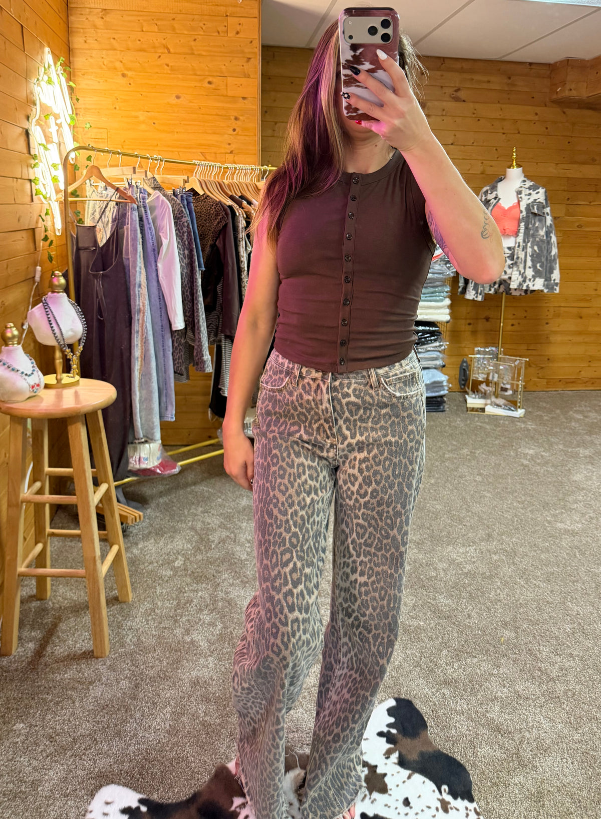 Wild Side High Rise Leopard Wide Leg Jeans