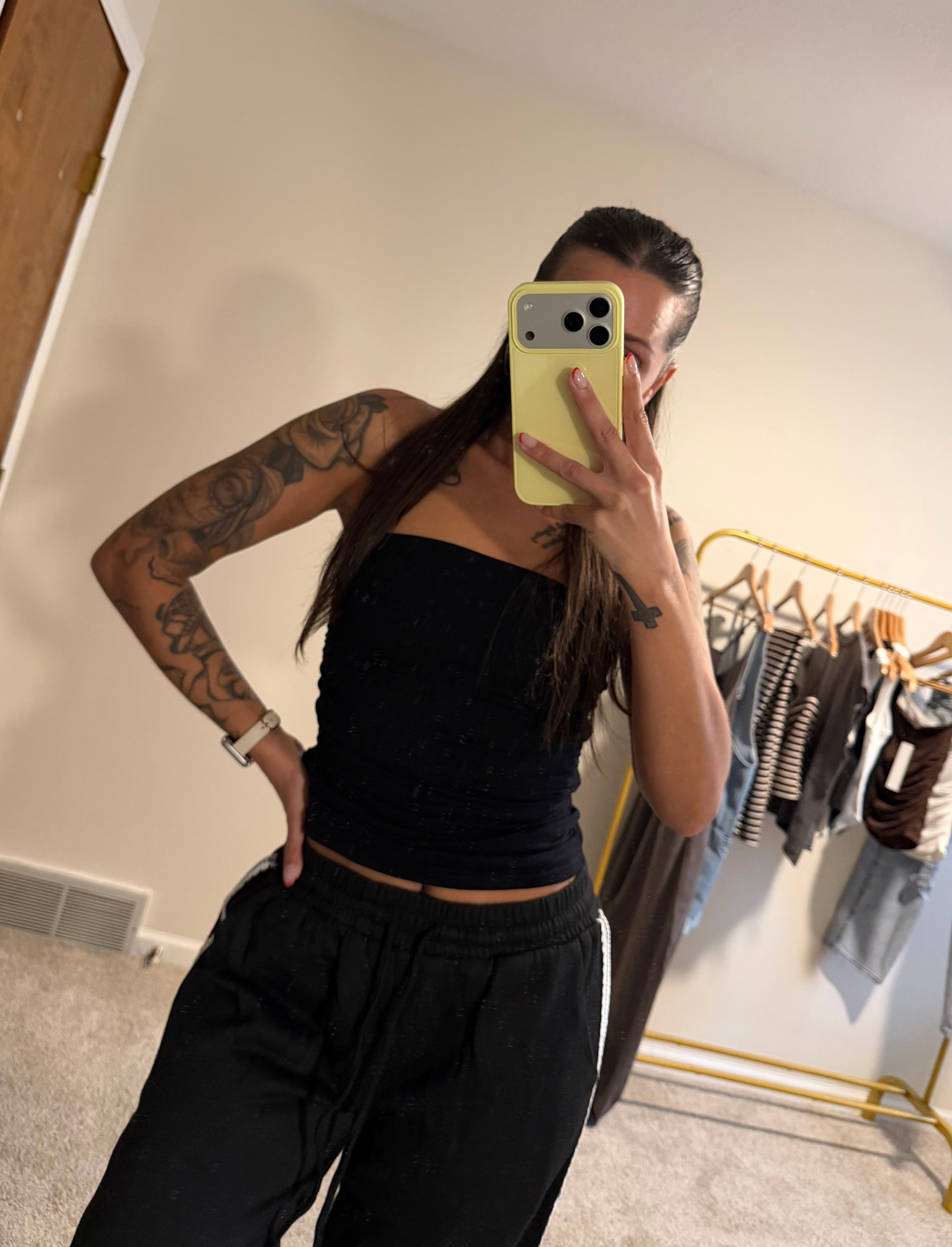 Lace-trim Wide-leg Track Pants with Drawstring