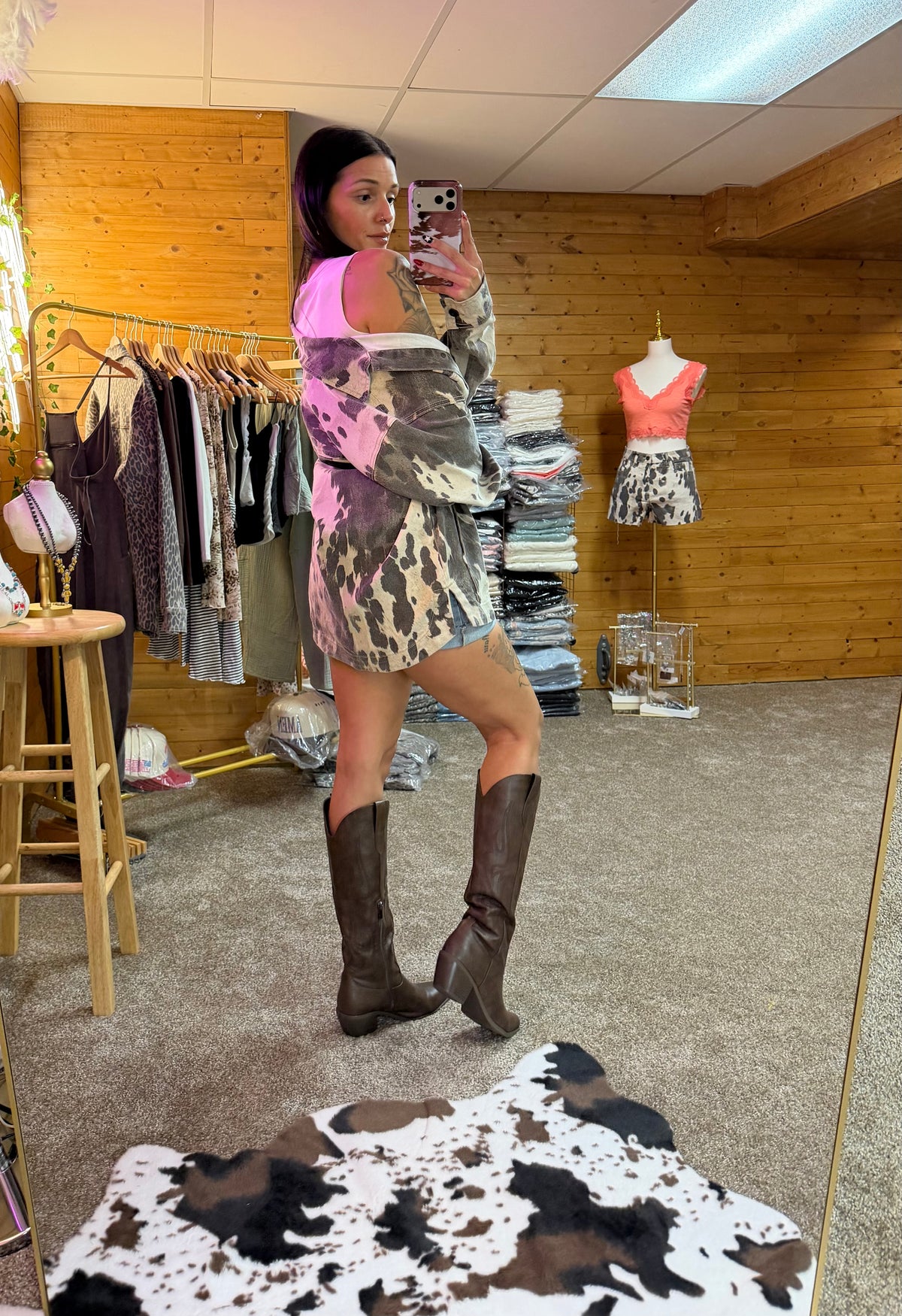 Hidden Jeans Cow Print Oversized Shacket