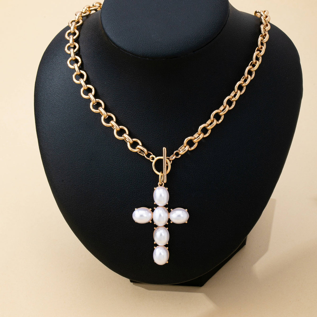 Pearl Cross Toggle Necklace