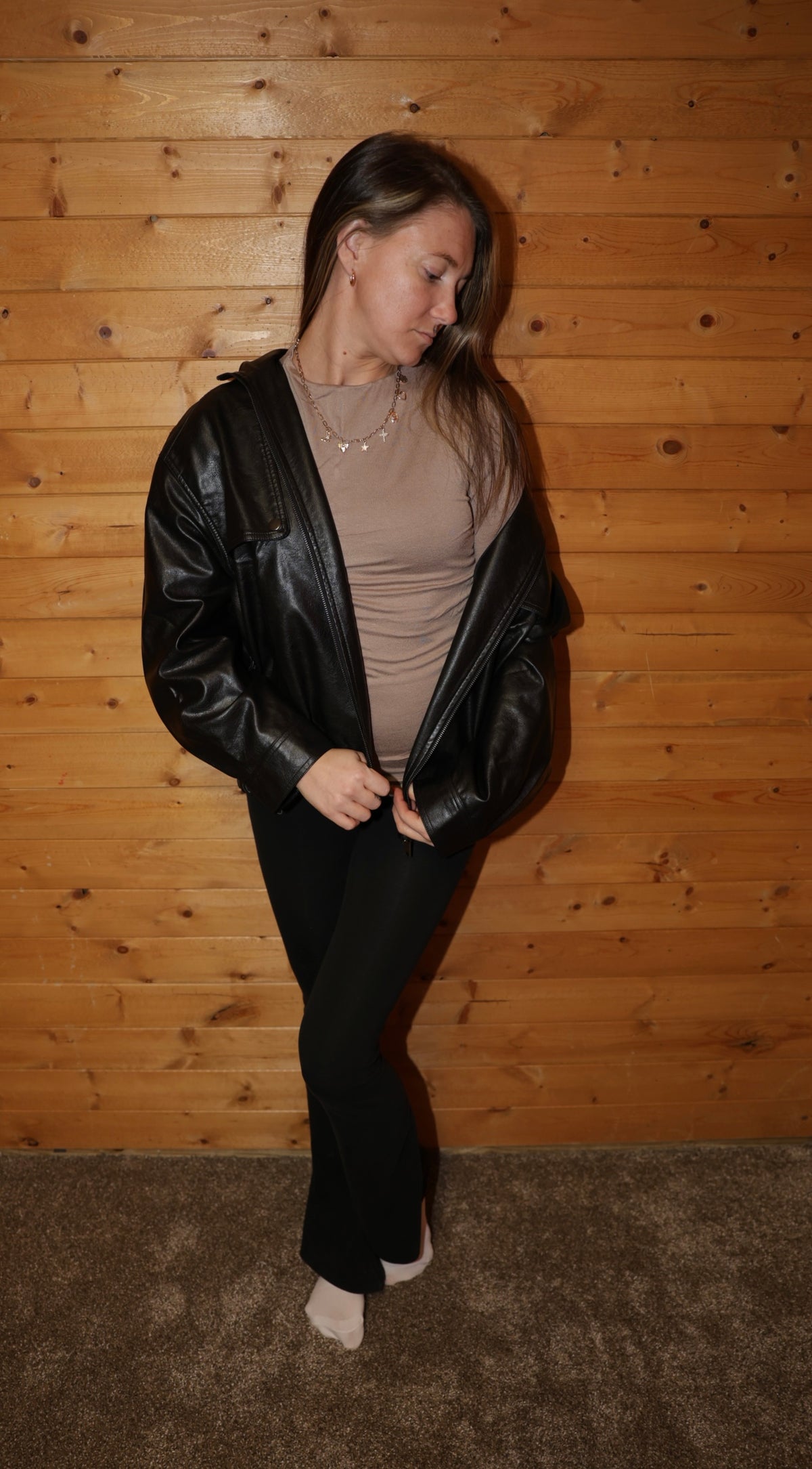 City Nights Faux Leather Bomber