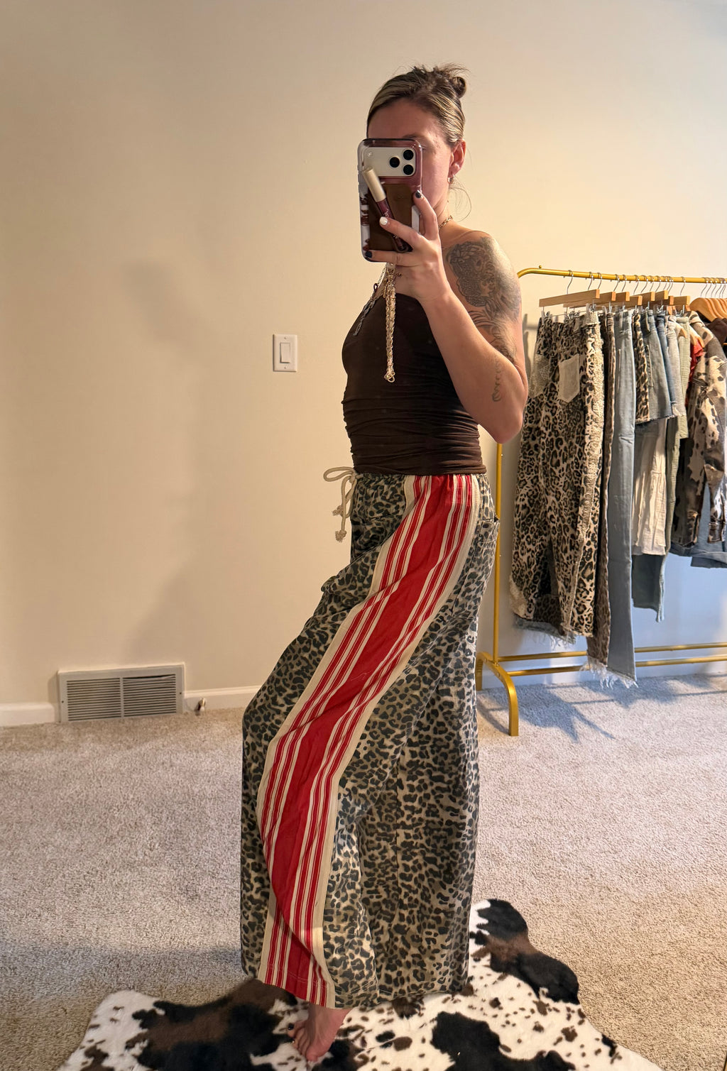 Leopard Red Striped String Pants