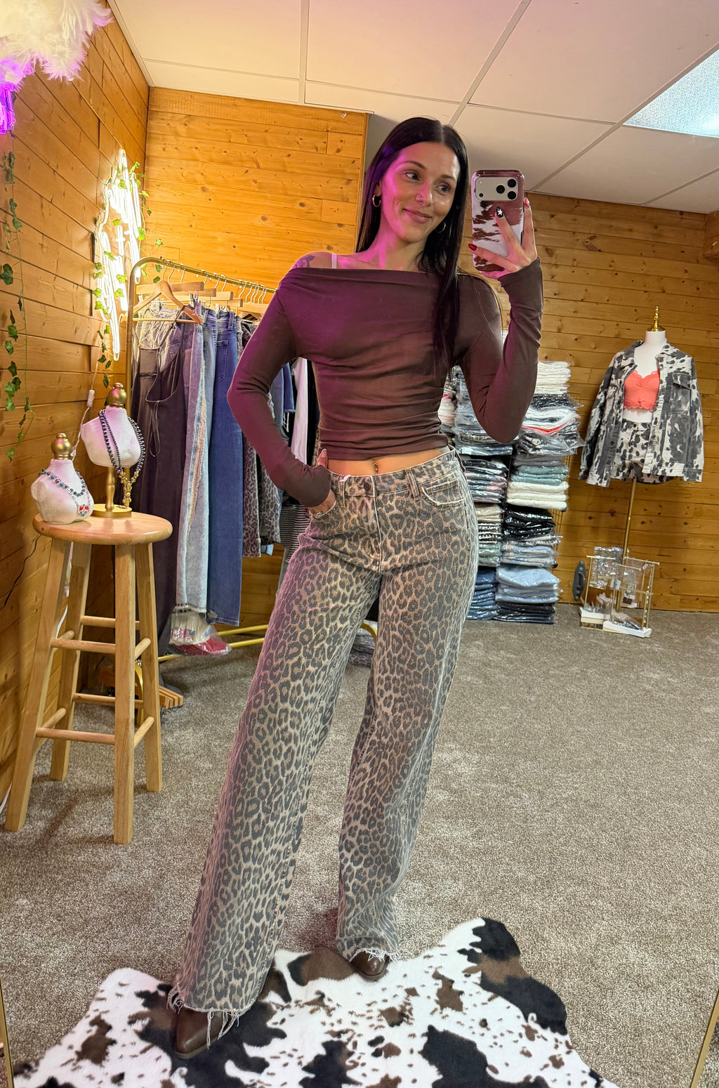 Wild Side High Rise Leopard Wide Leg Jeans