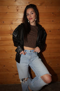 City Nights Faux Leather Bomber