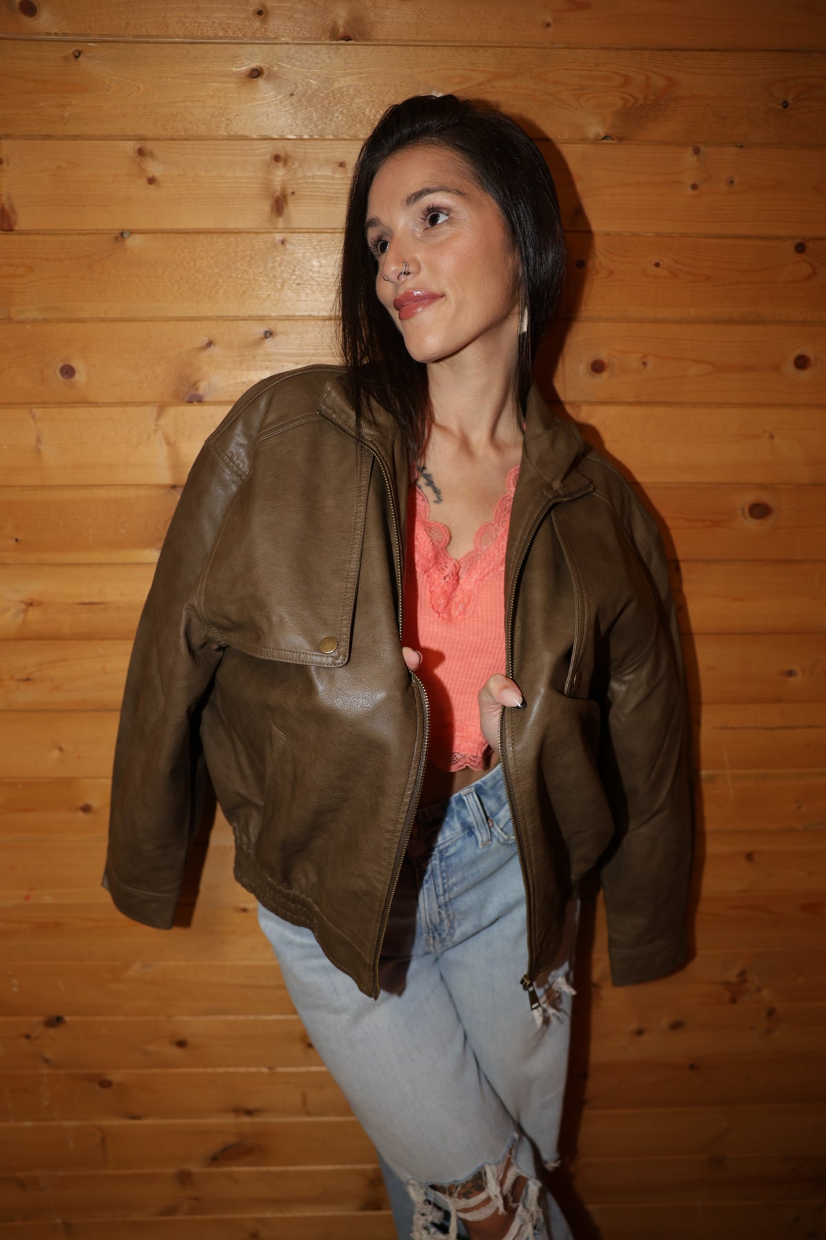 City Nights Faux Leather Bomber