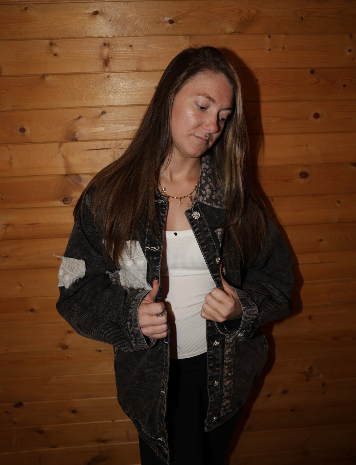 Vintage Floral Patchwork Corduroy Oversized Shacket