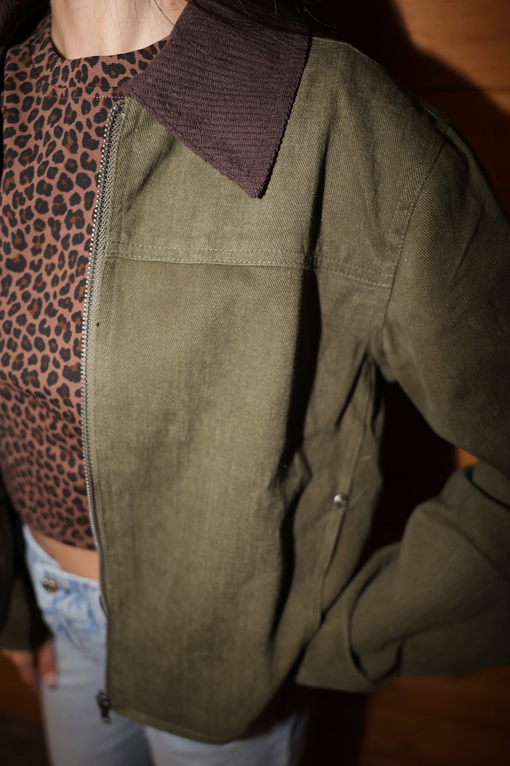 Olive Corduroy Collar Jacket