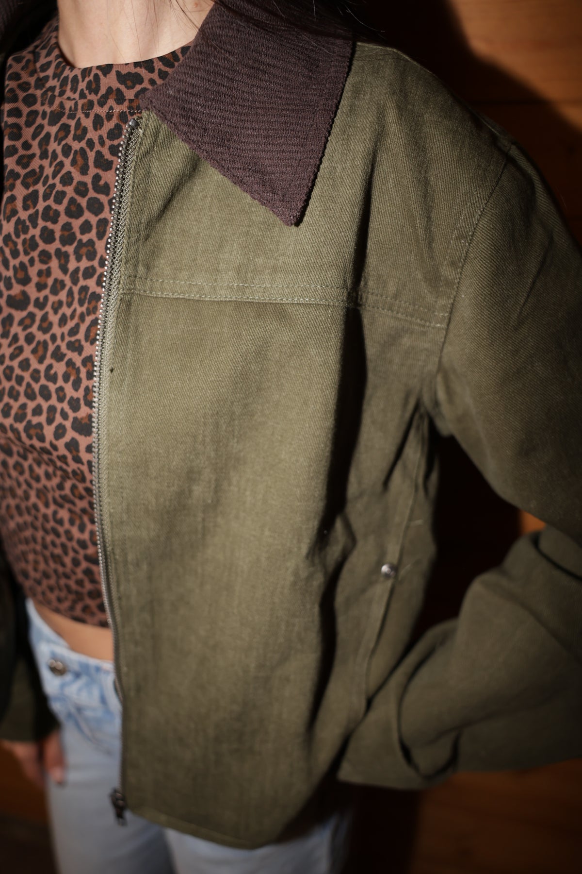 Olive Corduroy Collar Jacket