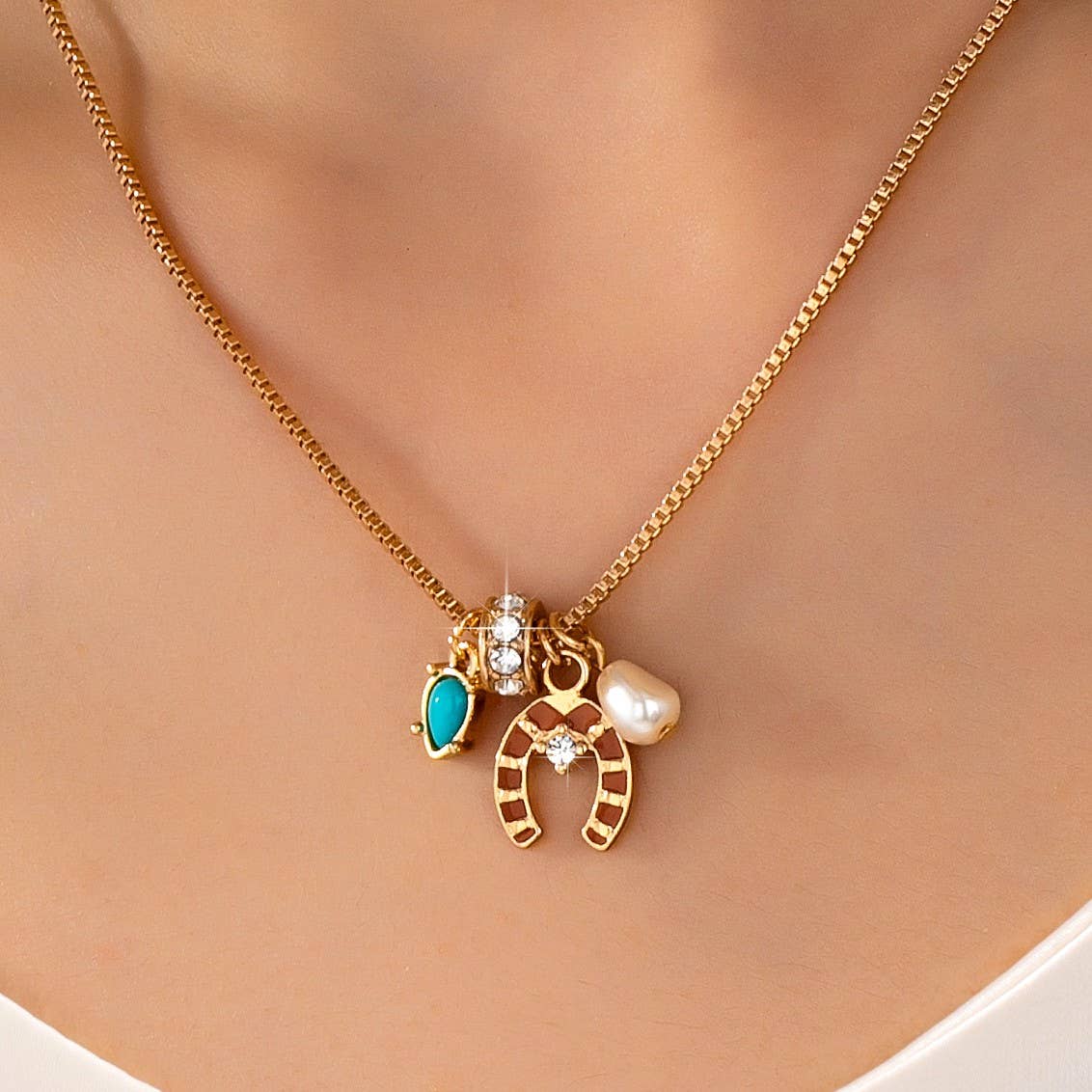 Southwest Enamel Horseshoe Pendant Necklace