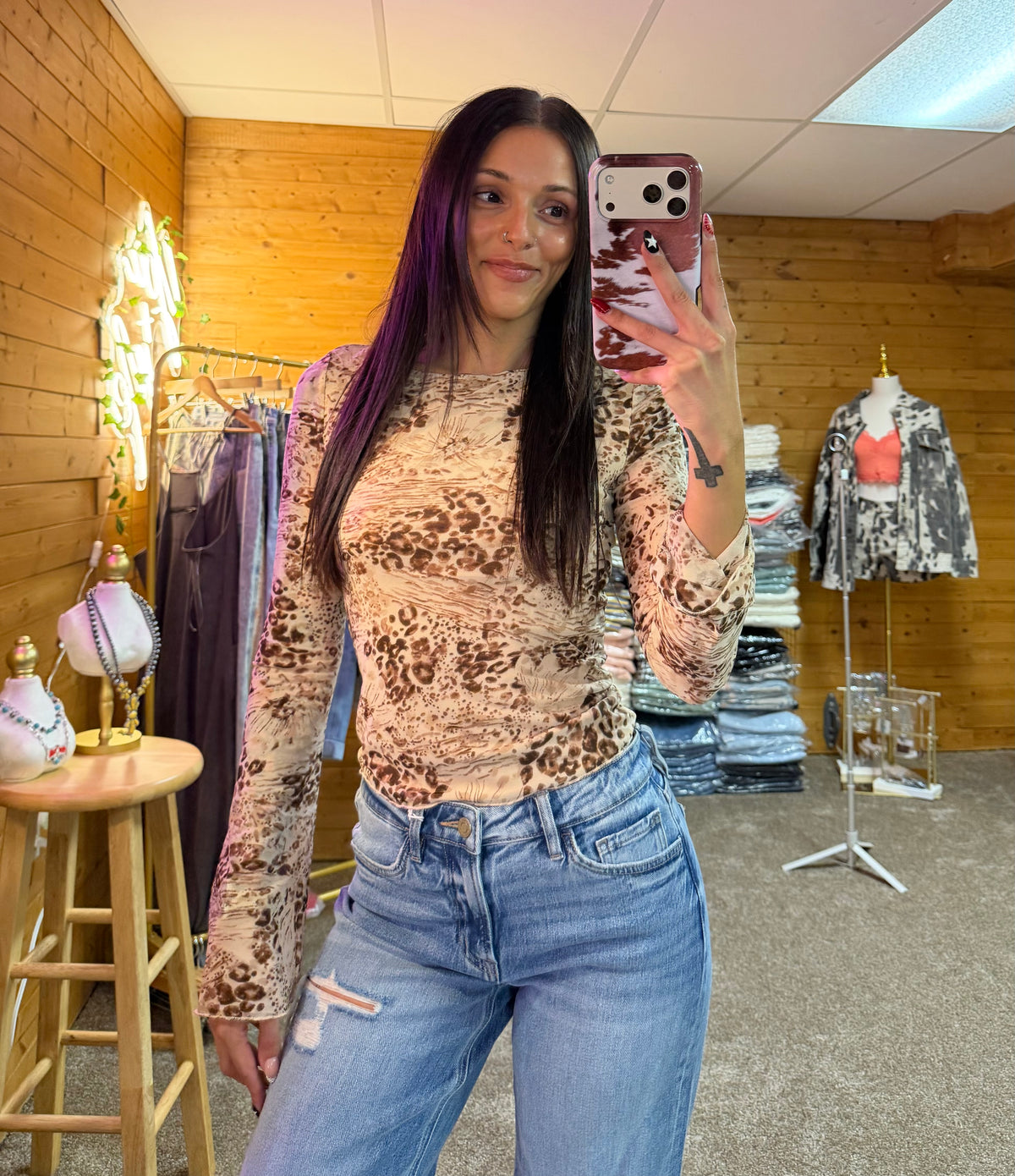 Wildflower Leopard Mesh Top