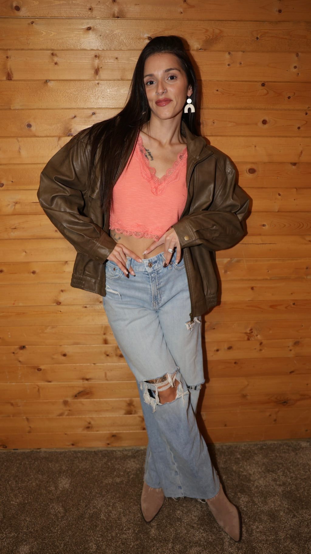 City Nights Faux Leather Bomber