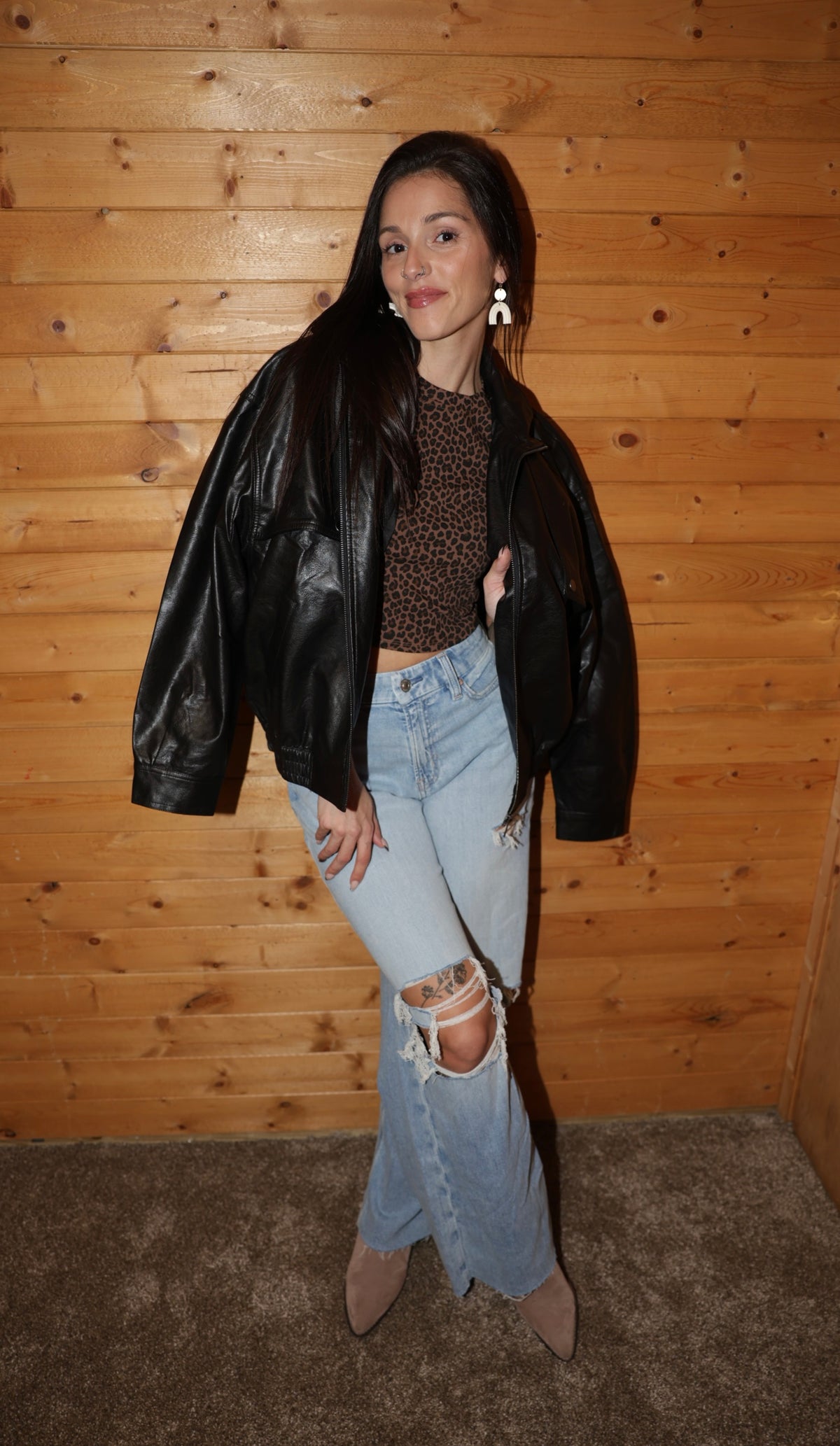 City Nights Faux Leather Bomber