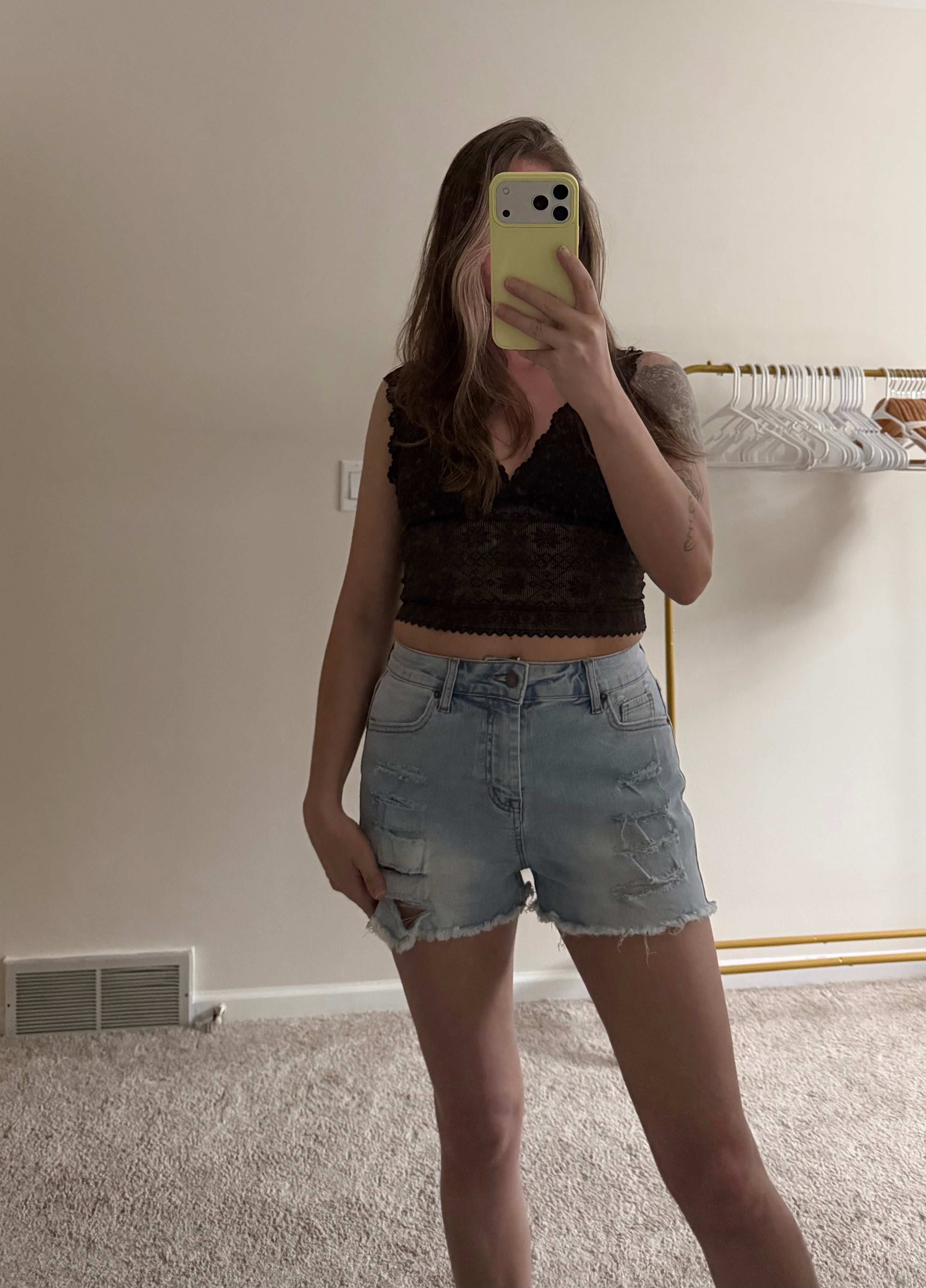 High-Waist Distressed Raw Hem Shorts