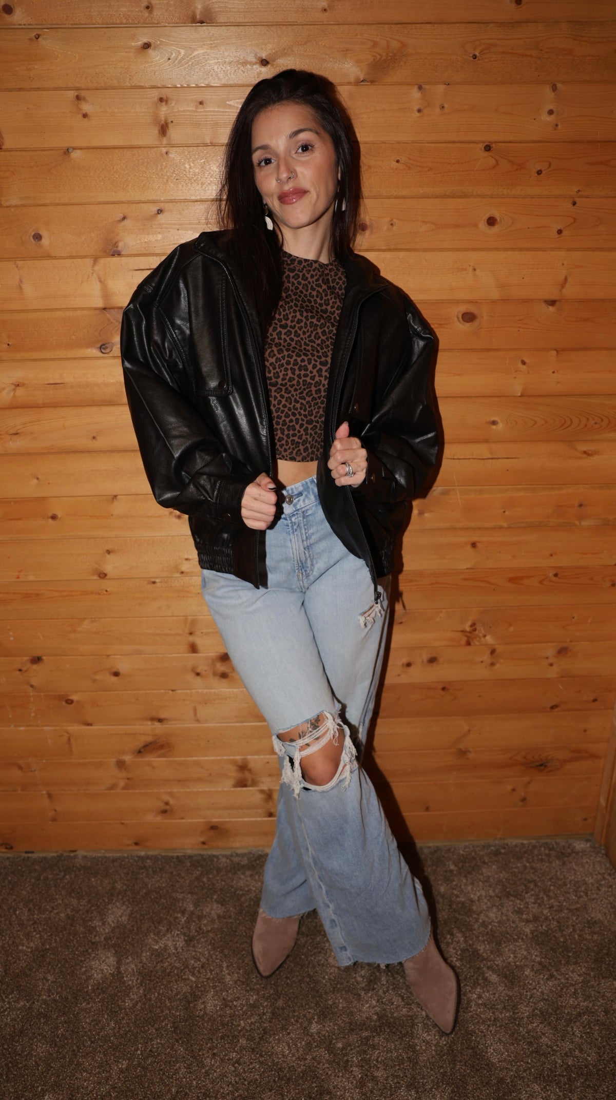 City Nights Faux Leather Bomber