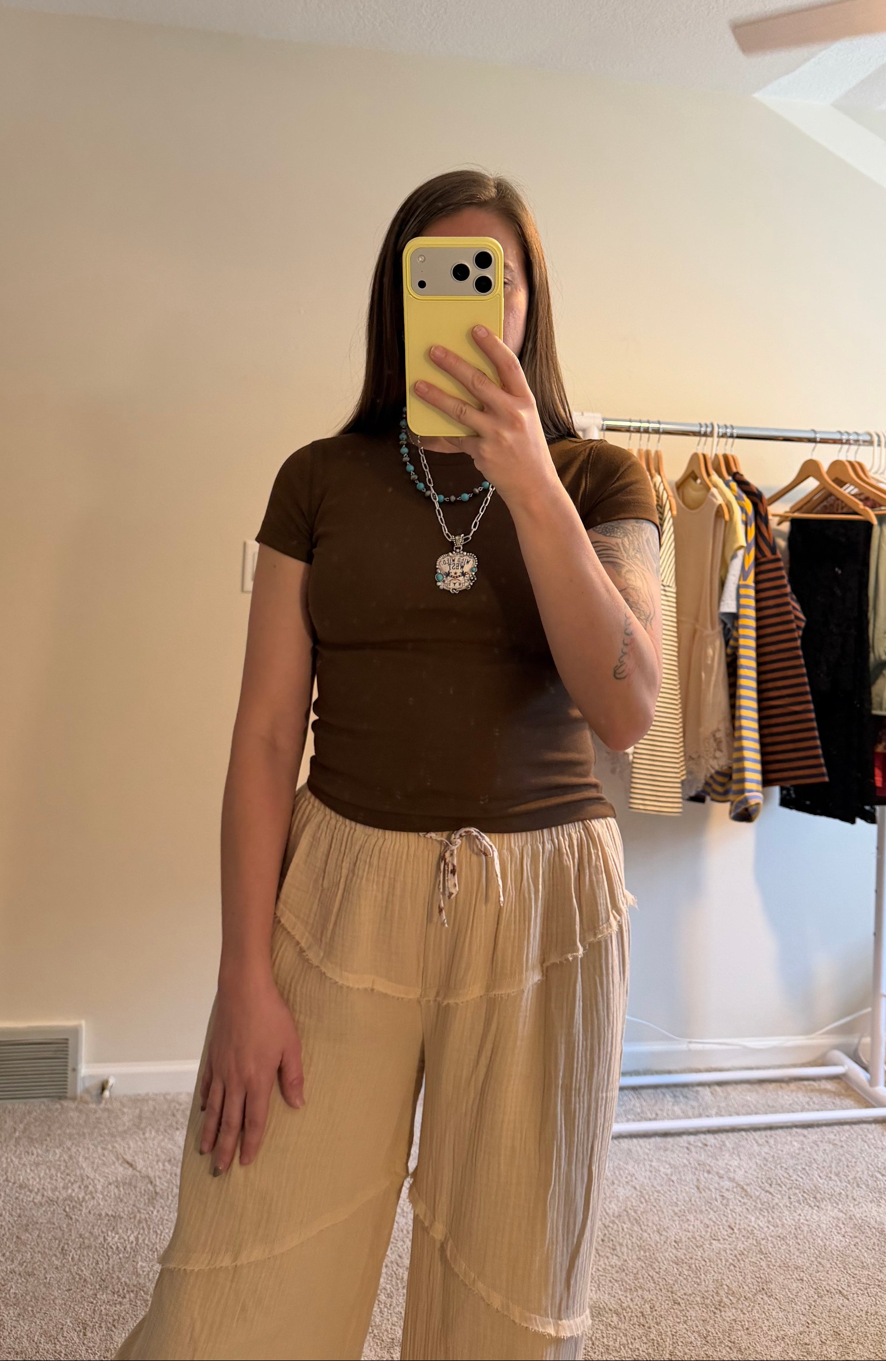 Wide Leg Gauze Pants With Floral Print