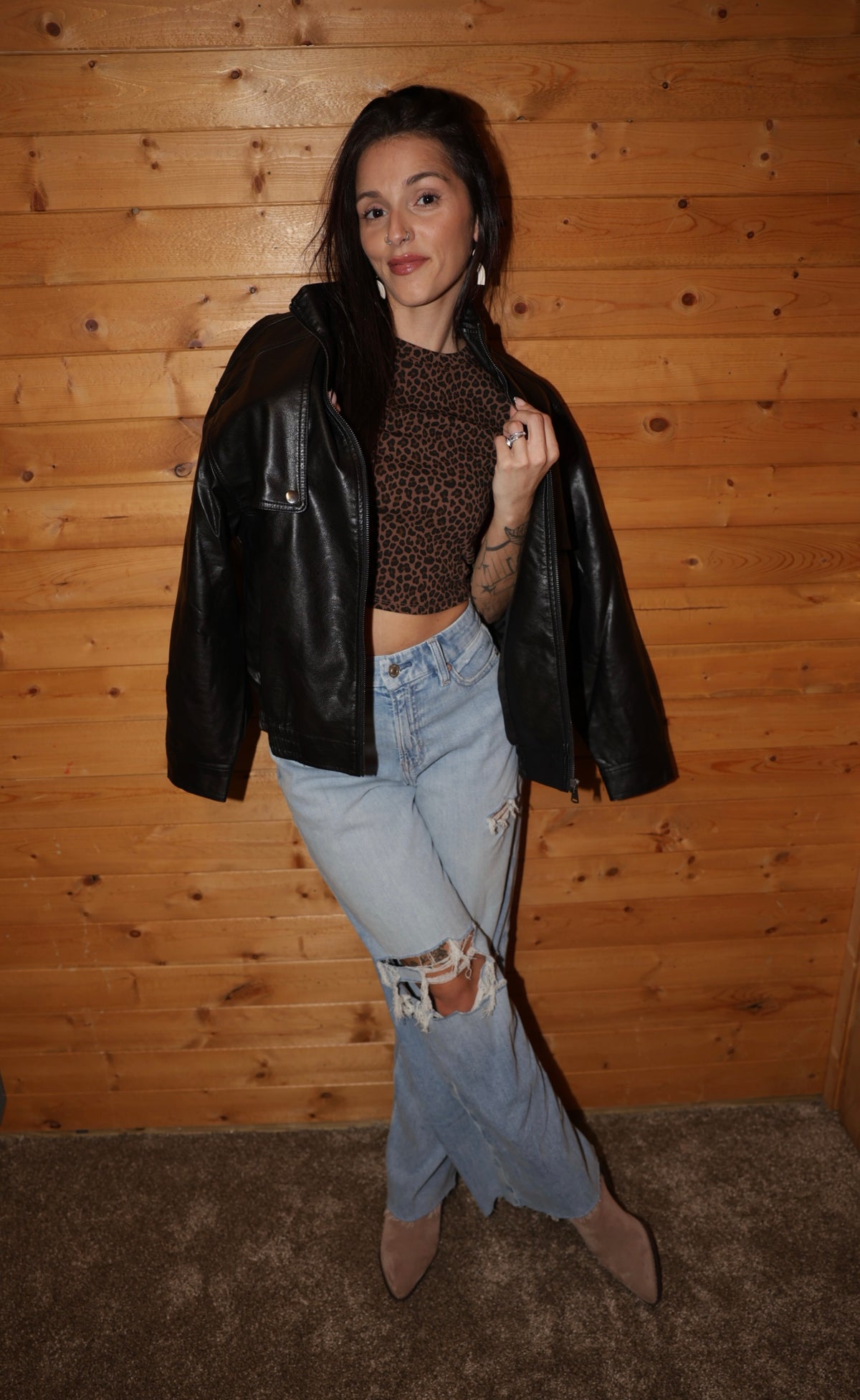 City Nights Faux Leather Bomber