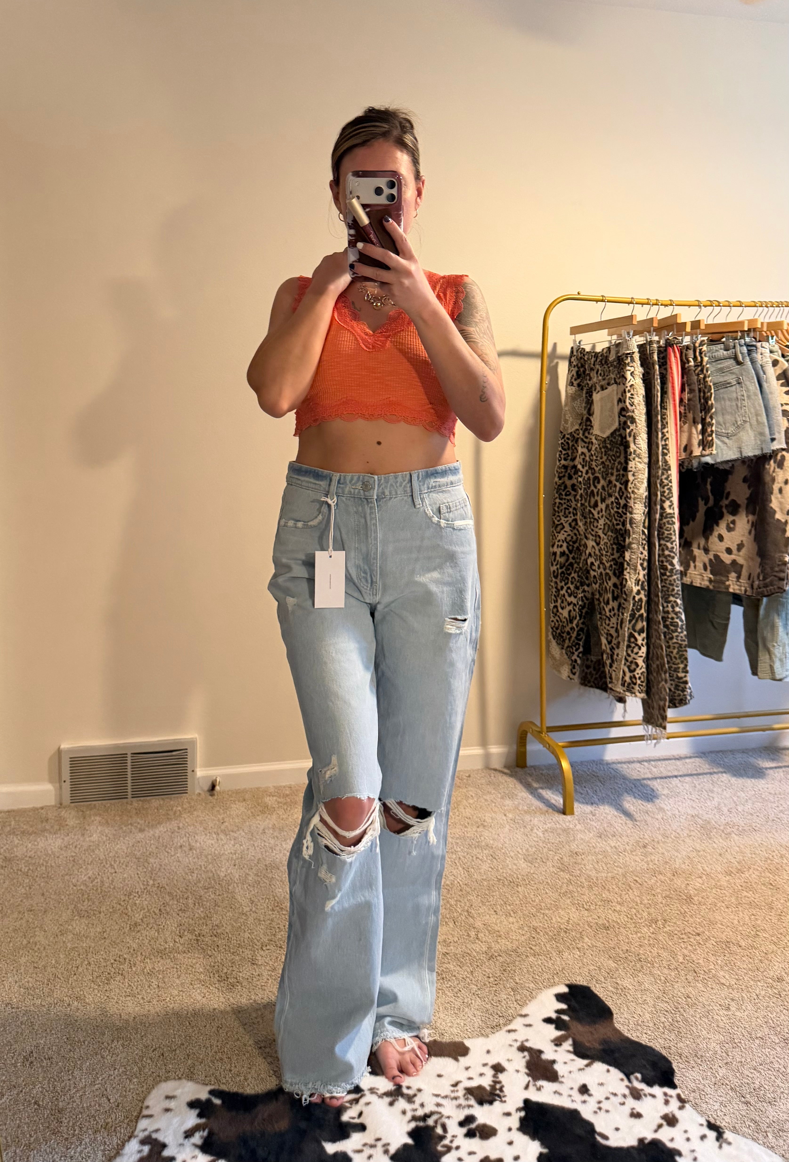 Lace Trim Ribbed Crop Top