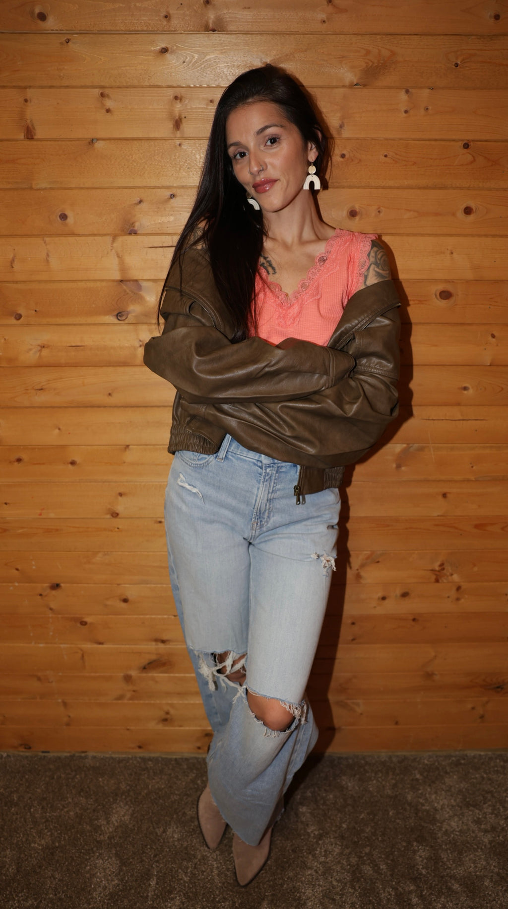 City Nights Faux Leather Bomber